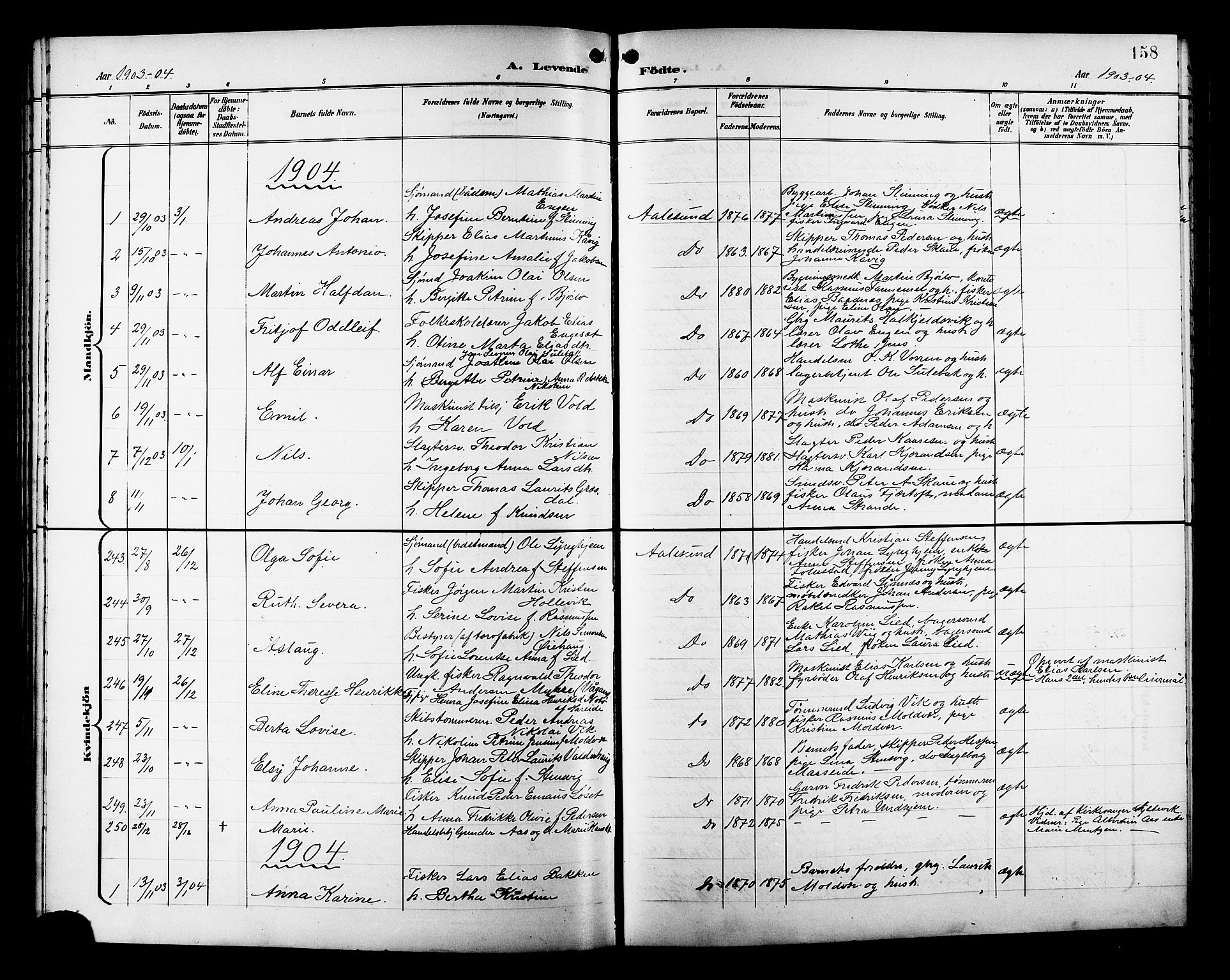 Ministerialprotokoller, klokkerbøker og fødselsregistre - Møre og Romsdal, SAT/A-1454/529/L0468: Parish register (copy) no. 529C05, 1897-1908, p. 158