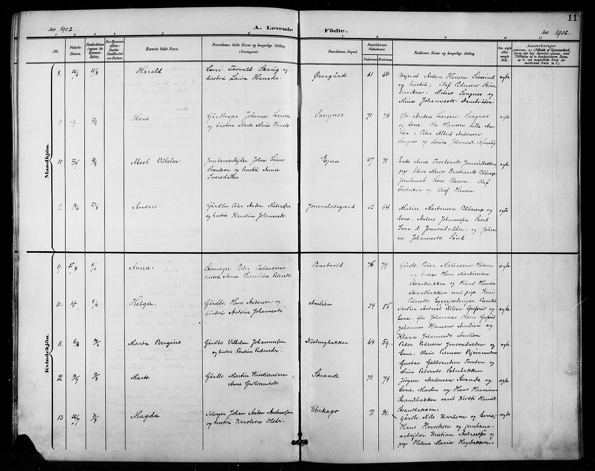 Vestre Toten prestekontor, SAH/PREST-108/H/Ha/Hab/L0016: Parish register (copy) no. 16, 1901-1915, p. 11