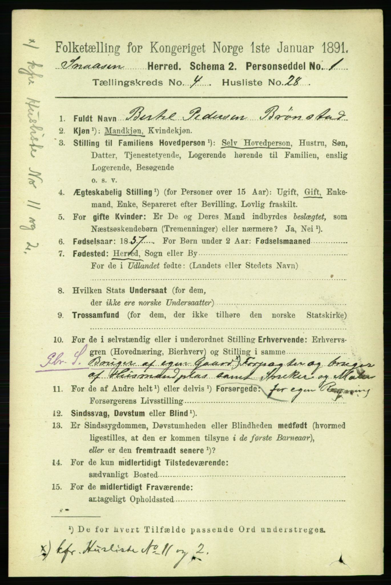 RA, 1891 census for 1736 Snåsa, 1891, p. 1259