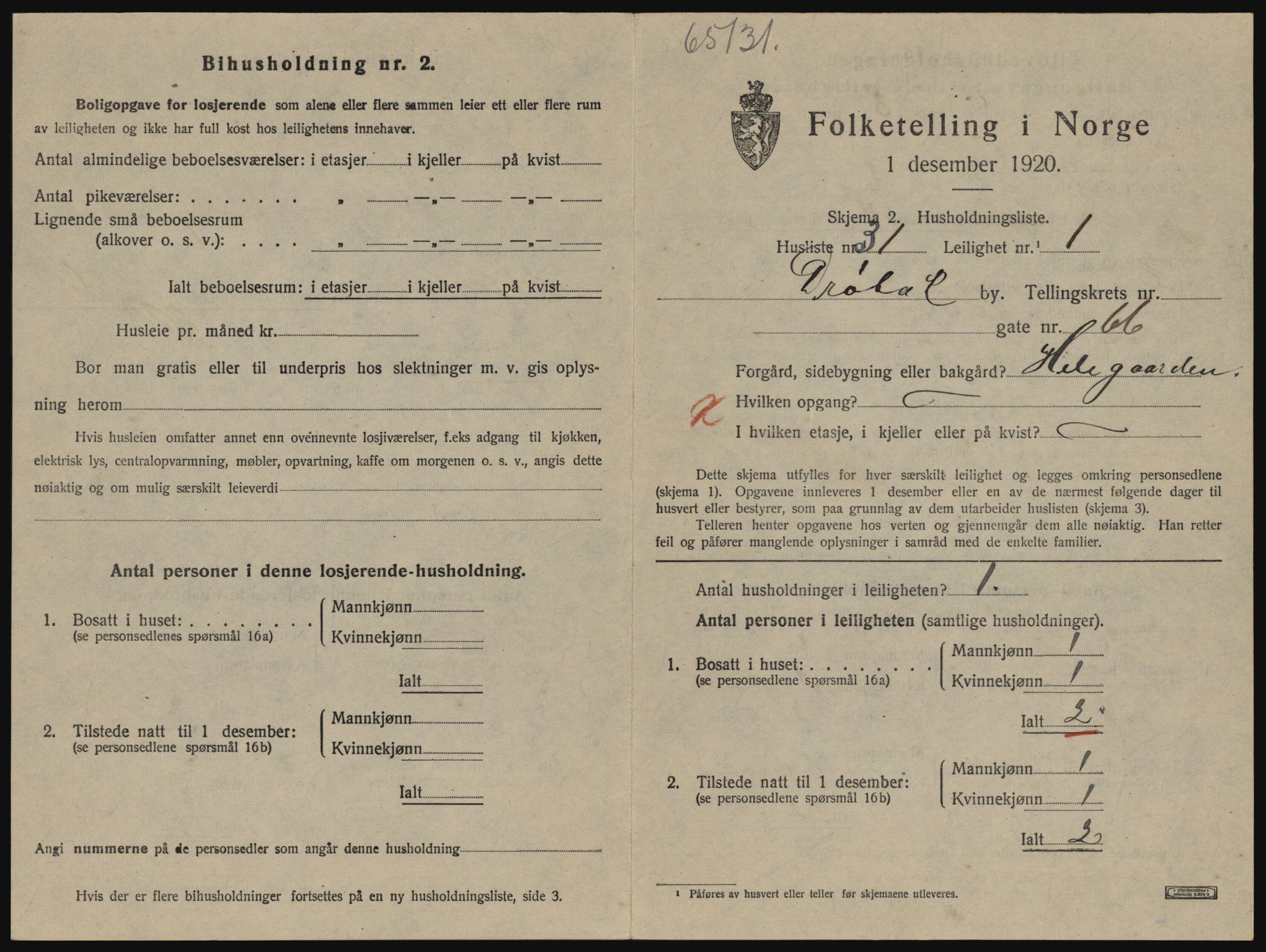 SAO, 1920 census for Drøbak, 1920, p. 1631