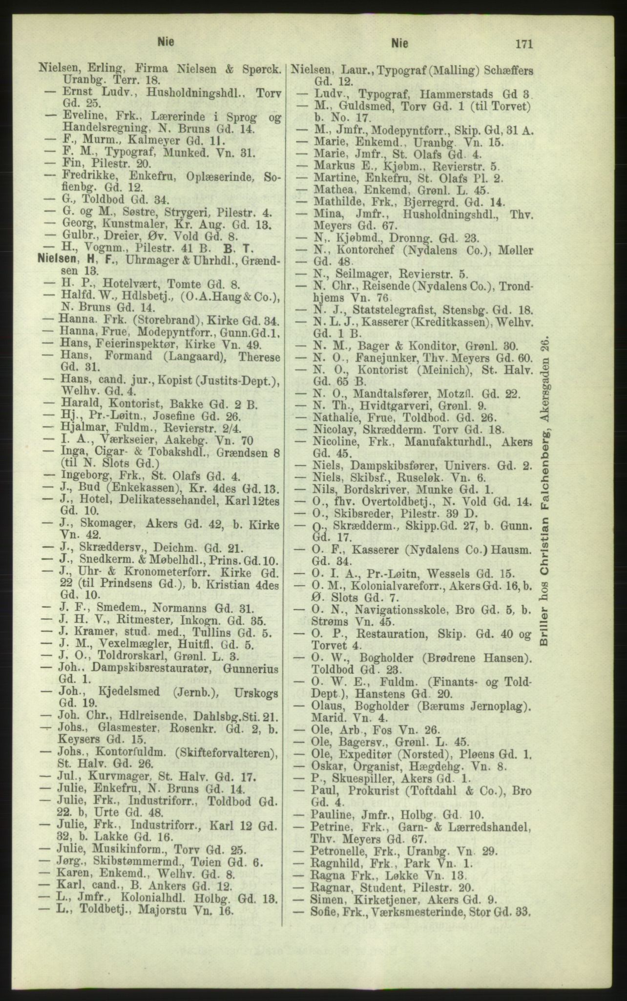 Kristiania/Oslo adressebok, PUBL/-, 1884, p. 171