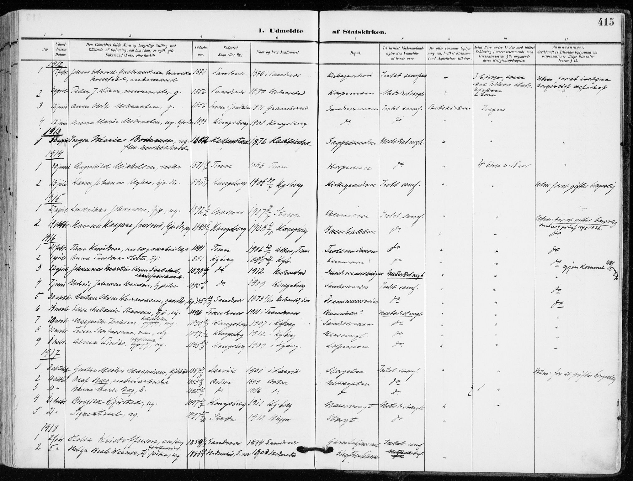 Kongsberg kirkebøker, SAKO/A-22/F/Fb/L0004: Parish register (official) no. II 4, 1906-1918, p. 415
