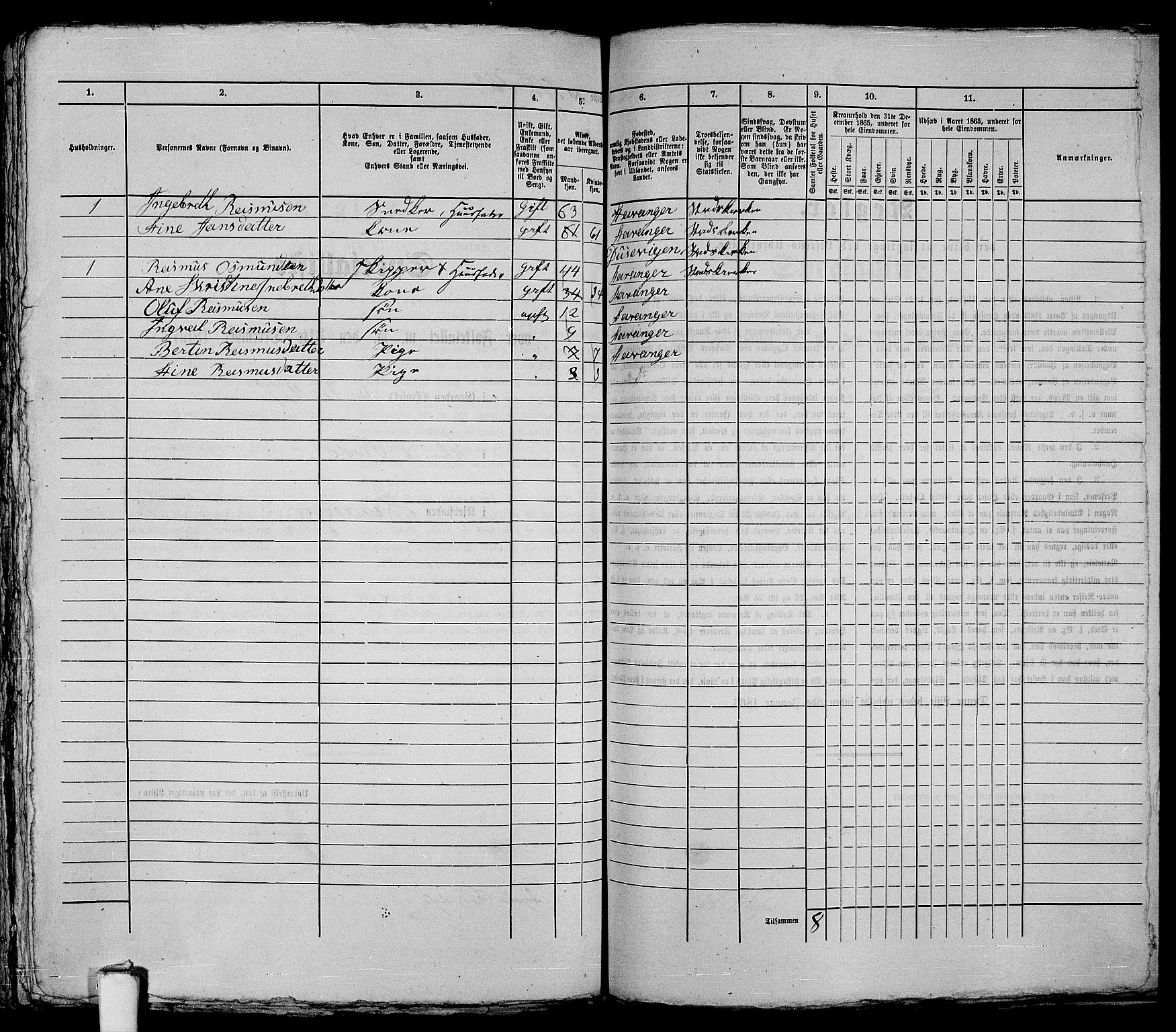 RA, 1865 census for Stavanger, 1865, p. 351