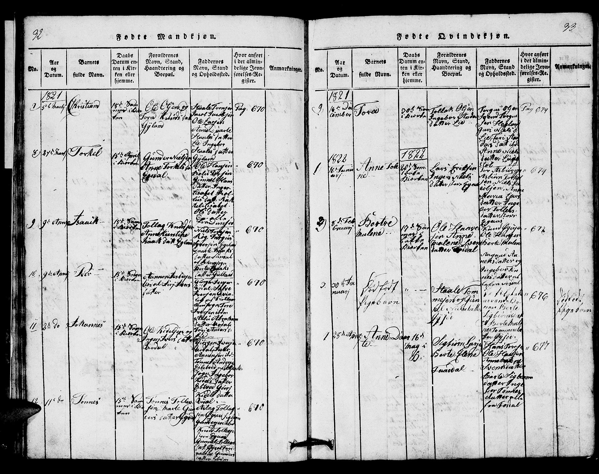Bakke sokneprestkontor, SAK/1111-0002/F/Fb/Fbb/L0001: Parish register (copy) no. B 1, 1815-1835, p. 32-33