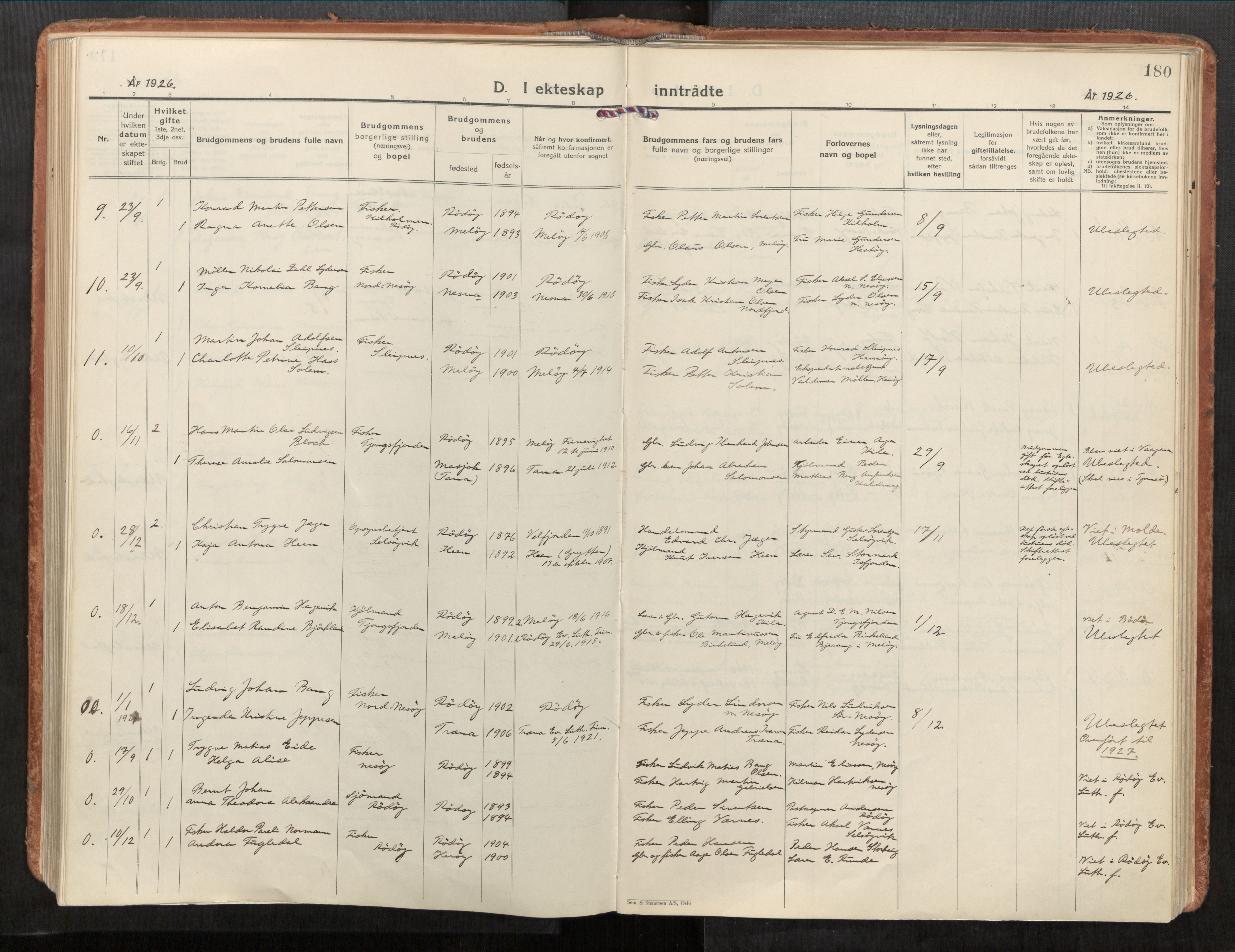 Rødøy sokneprestkontor, AV/SAT-A-4397/2/H/Ha/Haa/L0001: Parish register (official) no. 1, 1926-1941, p. 180