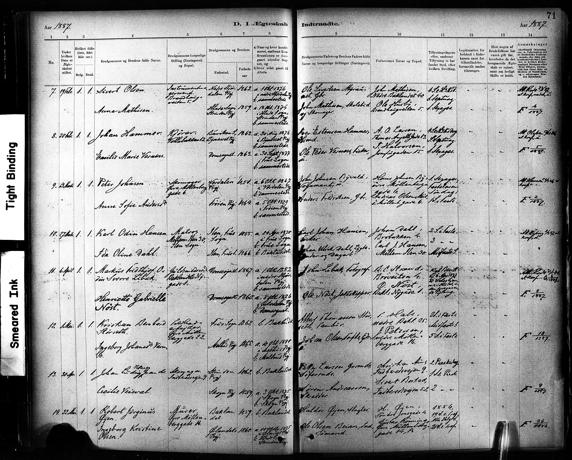 Ministerialprotokoller, klokkerbøker og fødselsregistre - Sør-Trøndelag, AV/SAT-A-1456/604/L0189: Parish register (official) no. 604A10, 1878-1892, p. 71