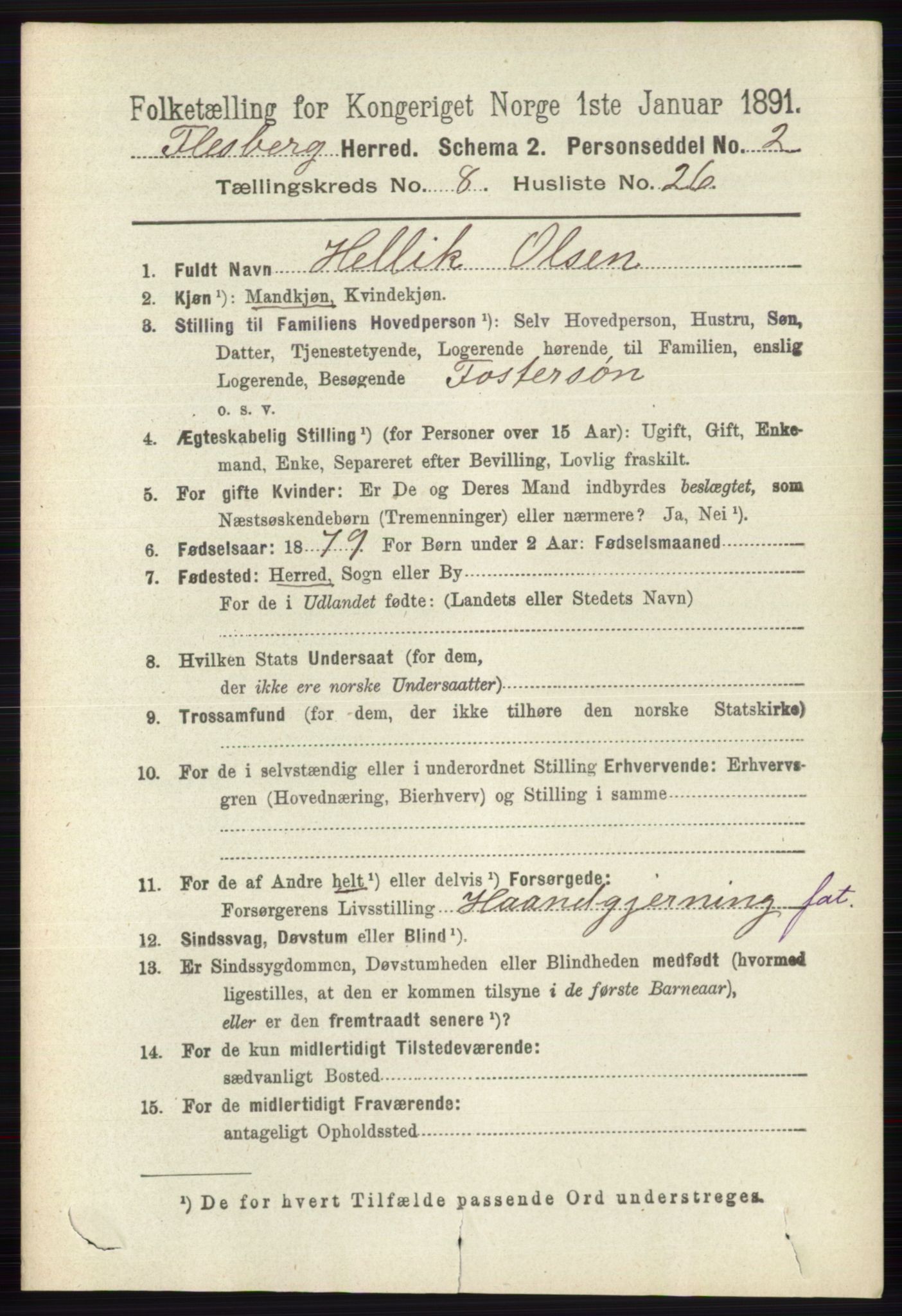 RA, 1891 census for 0631 Flesberg, 1891, p. 1490