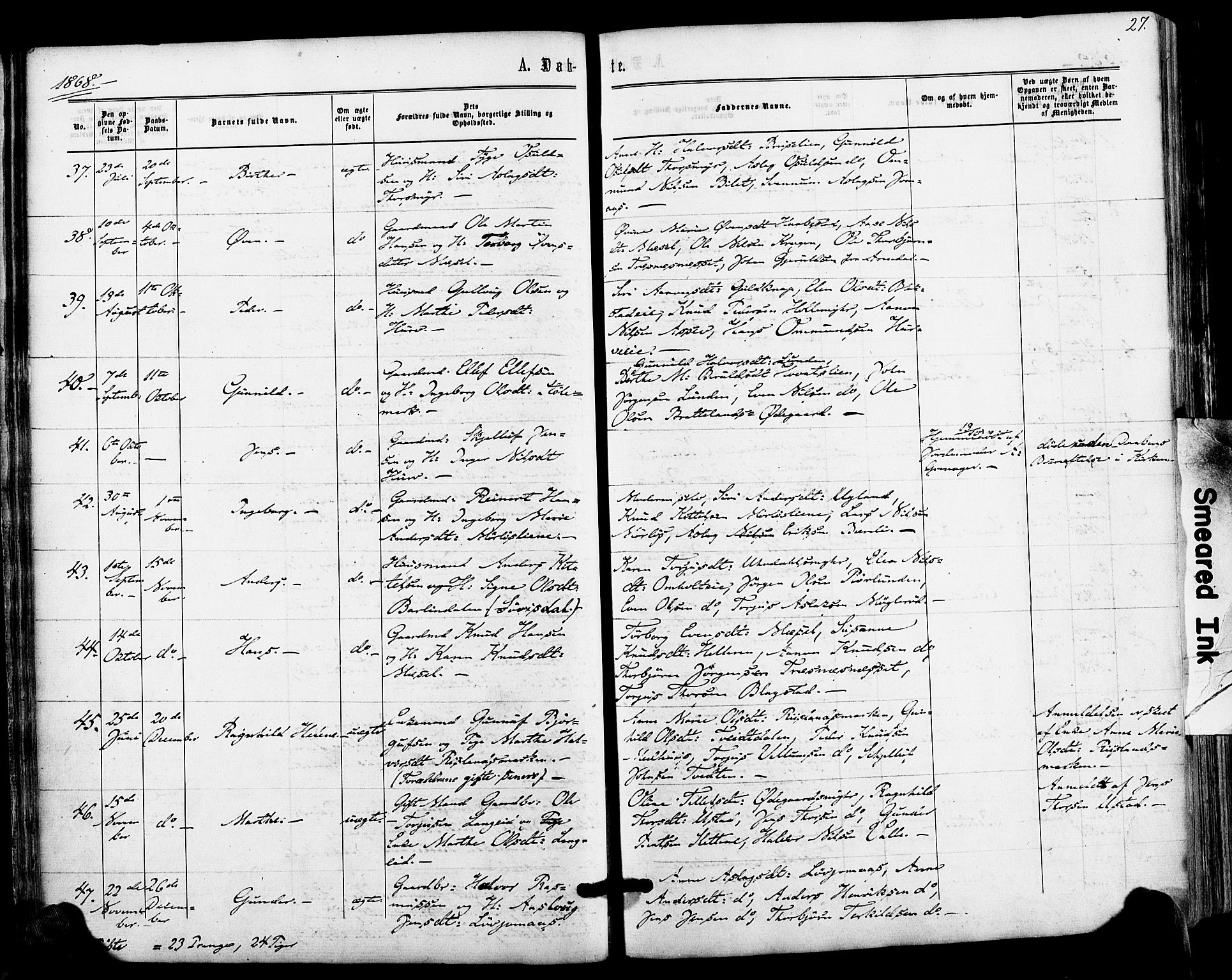 Froland sokneprestkontor, AV/SAK-1111-0013/F/Fa/L0003: Parish register (official) no. A 3, 1864-1881, p. 27