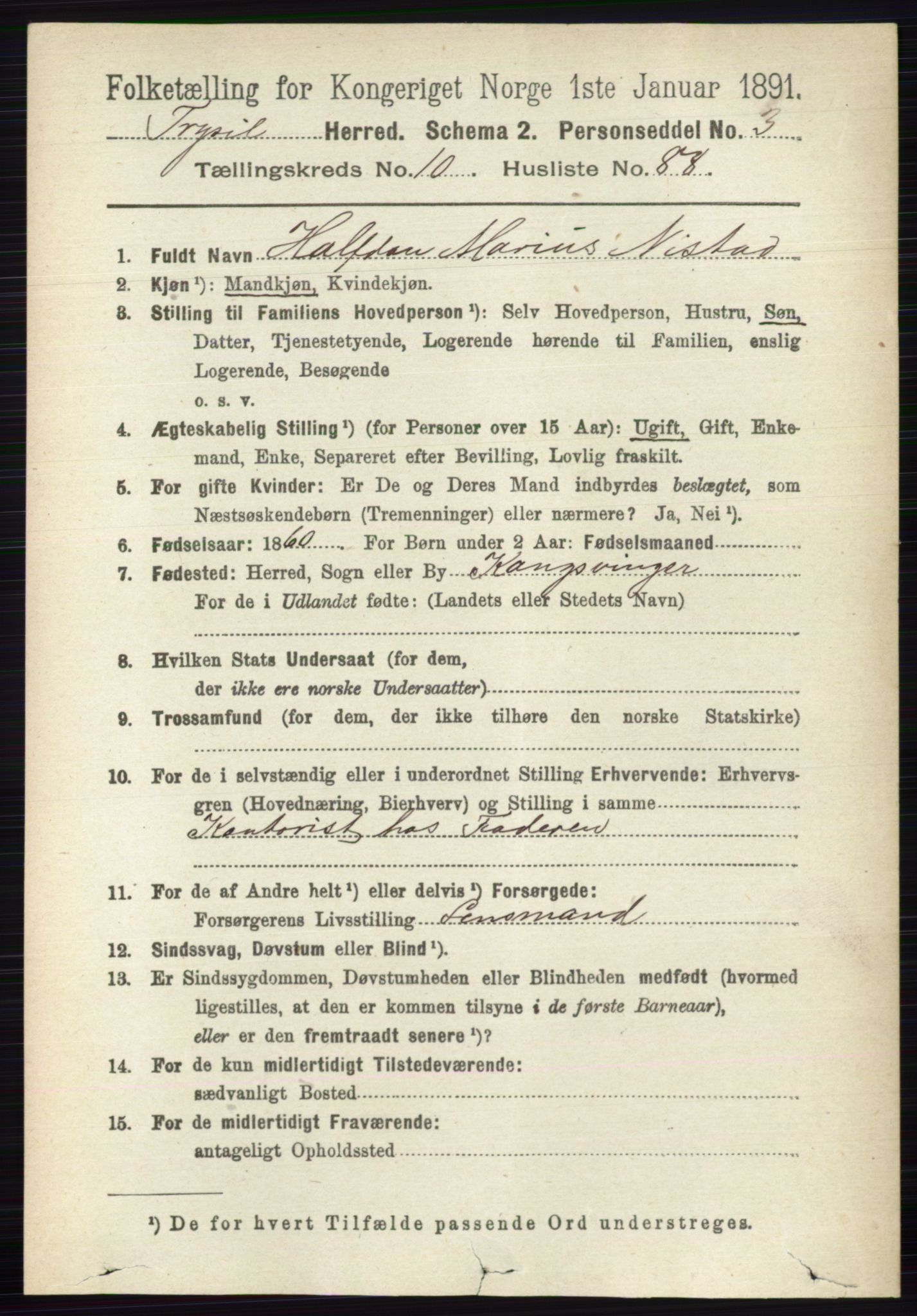 RA, 1891 census for 0428 Trysil, 1891, p. 5441