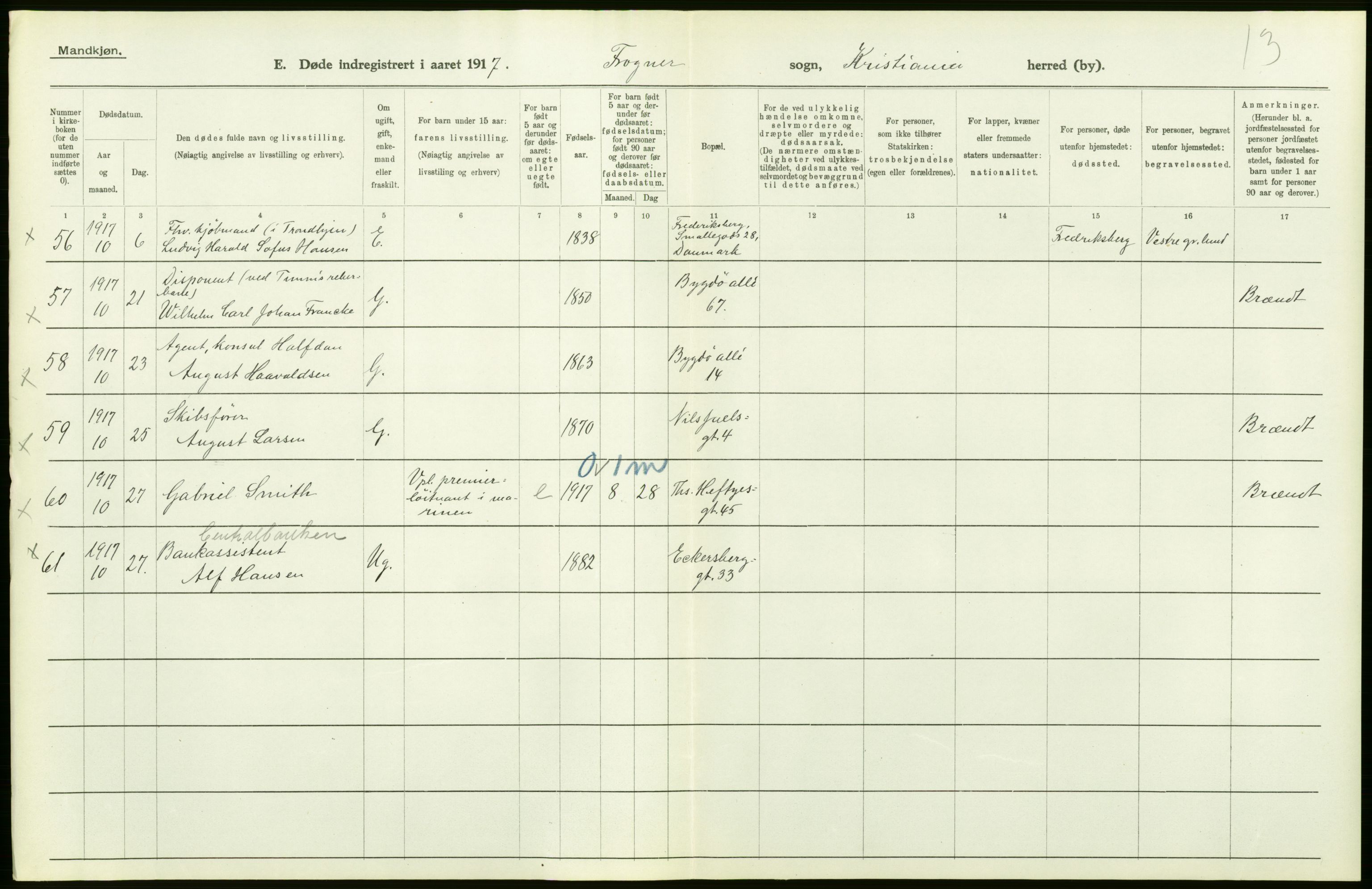 Statistisk sentralbyrå, Sosiodemografiske emner, Befolkning, AV/RA-S-2228/D/Df/Dfb/Dfbg/L0010: Kristiania: Døde, 1917, p. 480