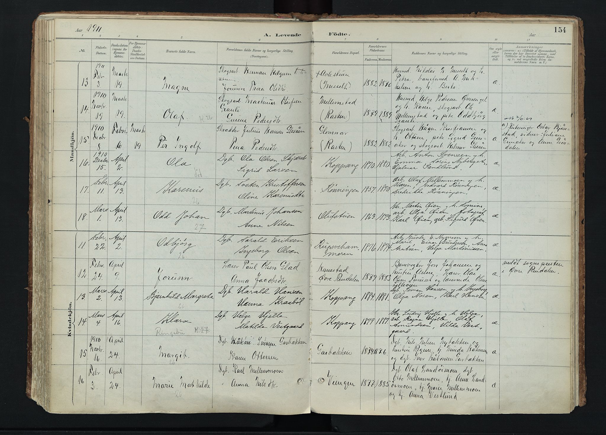 Stor-Elvdal prestekontor, AV/SAH-PREST-052/H/Ha/Haa/L0004: Parish register (official) no. 4, 1890-1922, p. 154