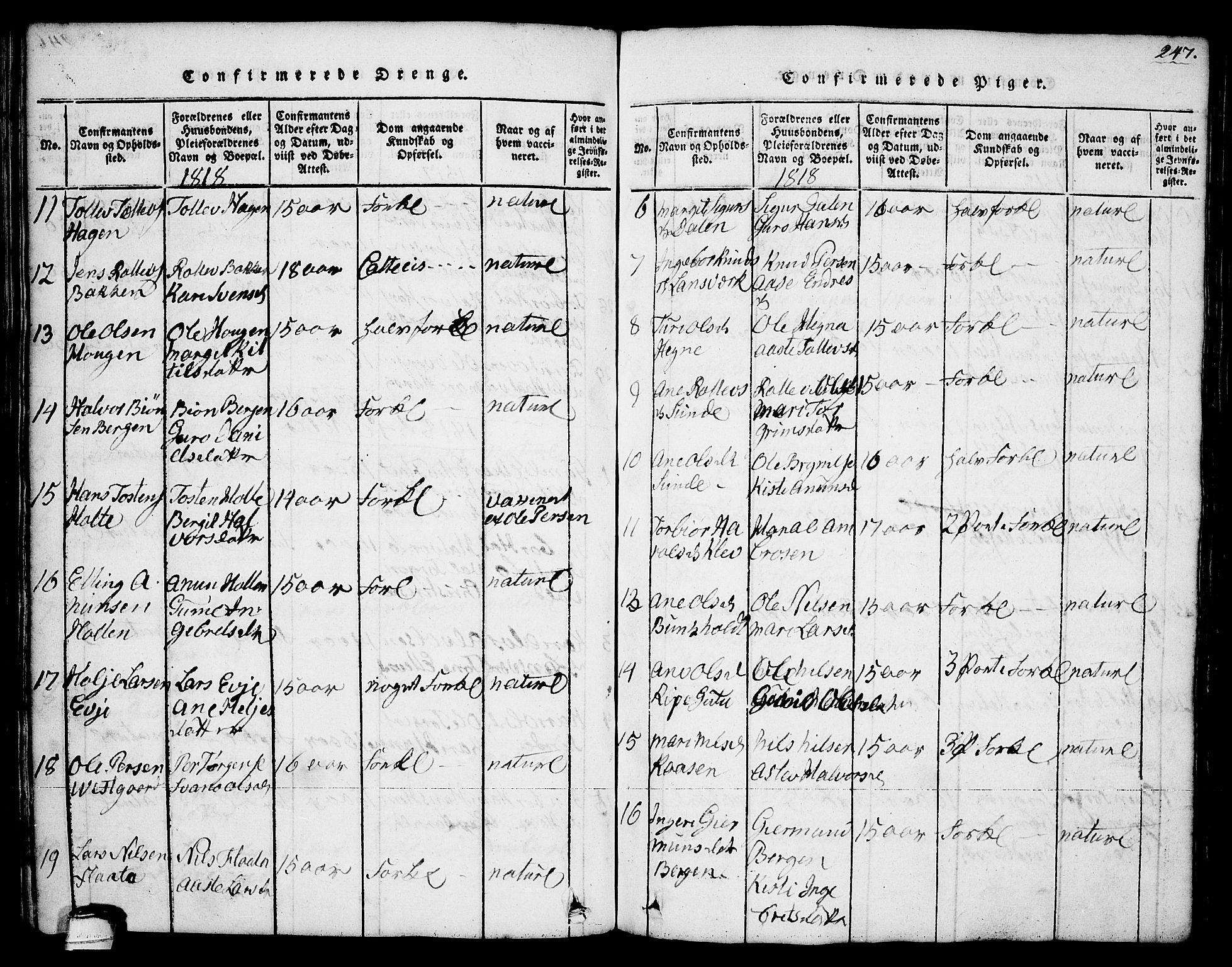 Sauherad kirkebøker, SAKO/A-298/G/Ga/L0001: Parish register (copy) no. I 1, 1815-1827, p. 247