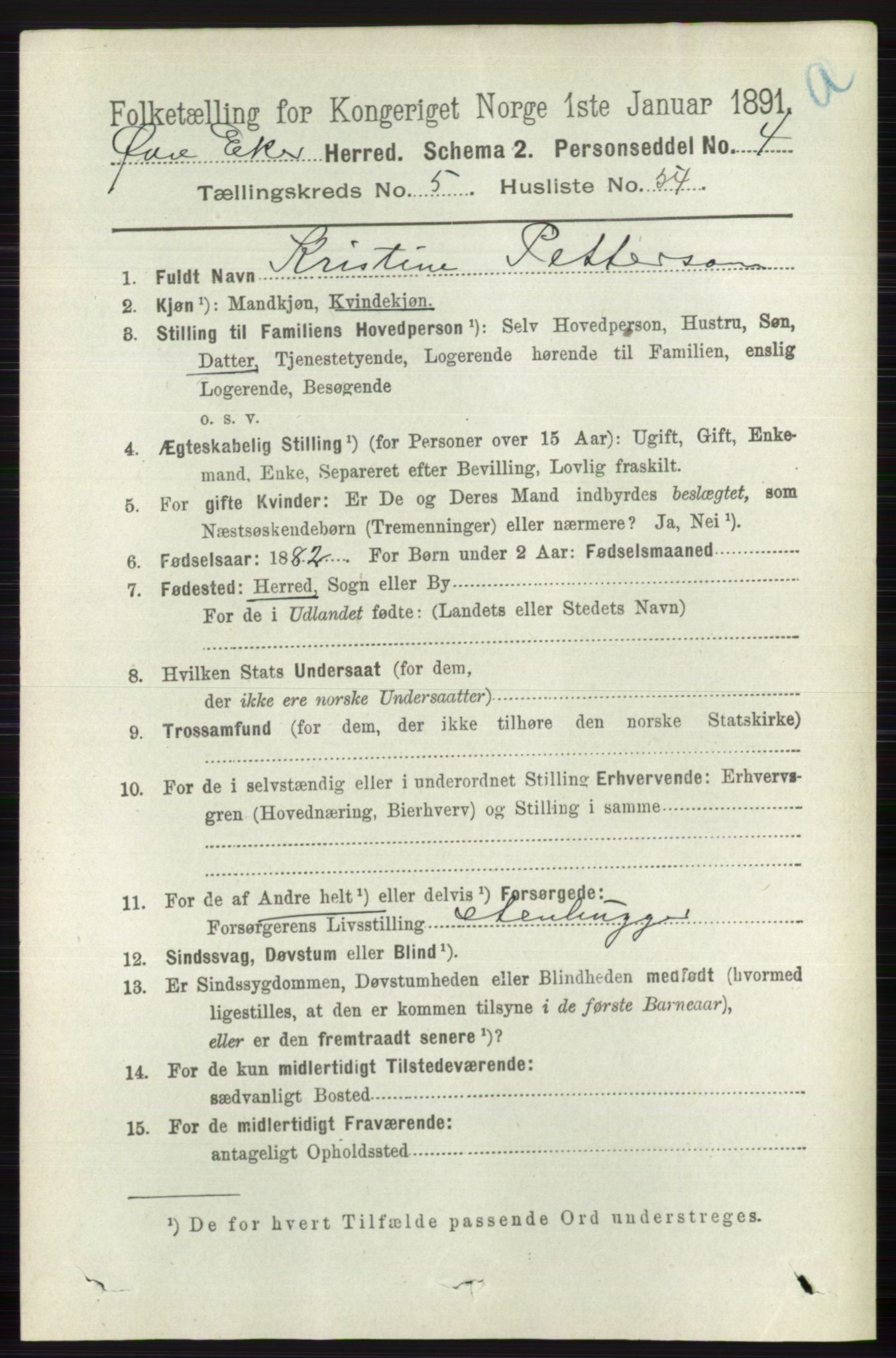 RA, 1891 census for 0624 Øvre Eiker, 1891, p. 2175