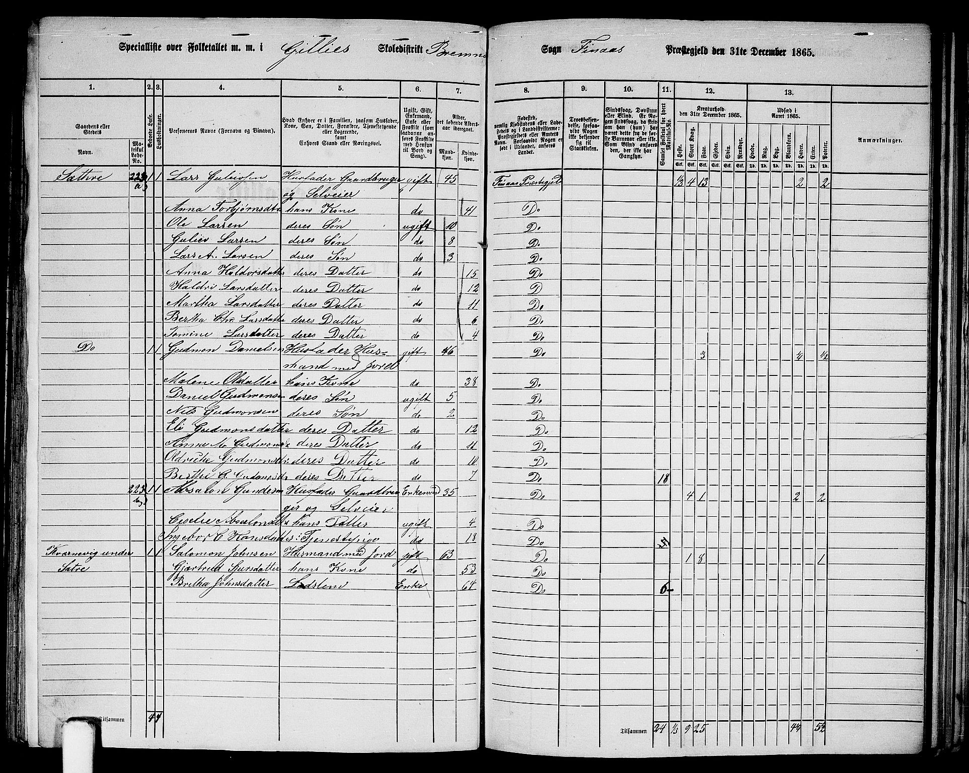 RA, 1865 census for Finnås, 1865, p. 110