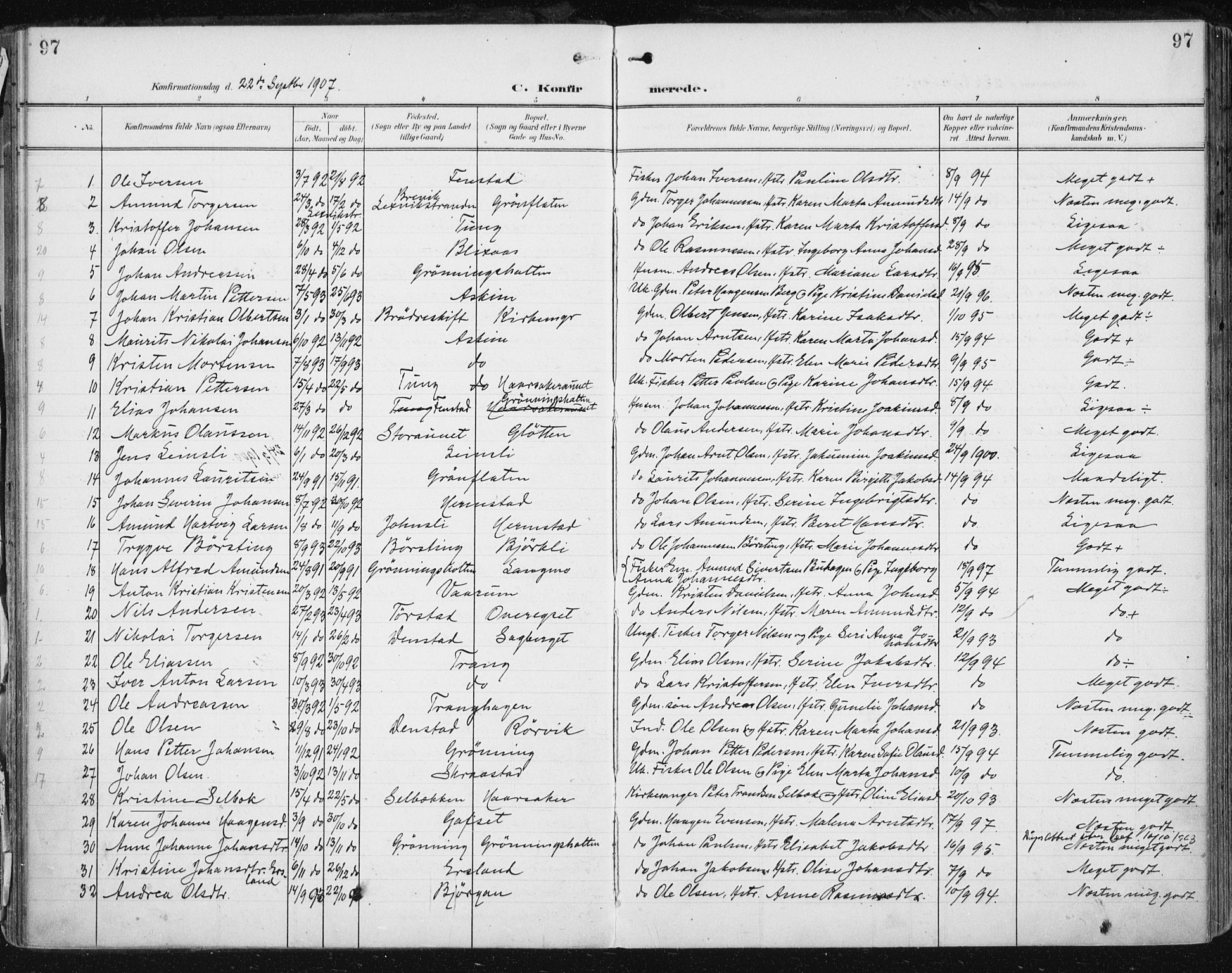 Ministerialprotokoller, klokkerbøker og fødselsregistre - Sør-Trøndelag, SAT/A-1456/646/L0616: Parish register (official) no. 646A14, 1900-1918, p. 97