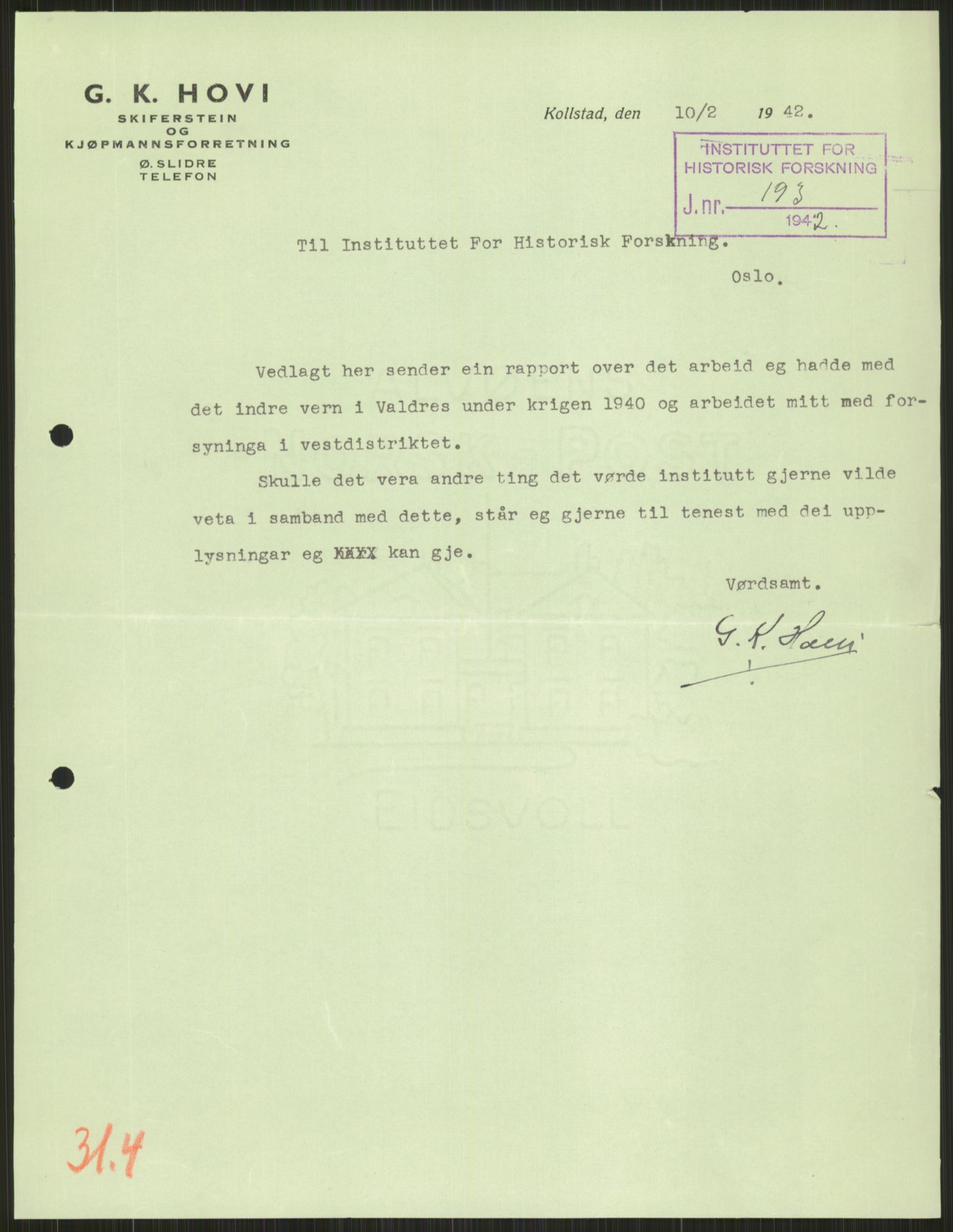 Forsvaret, Forsvarets krigshistoriske avdeling, AV/RA-RAFA-2017/Y/Ya/L0014: II-C-11-31 - Fylkesmenn.  Rapporter om krigsbegivenhetene 1940., 1940, p. 276