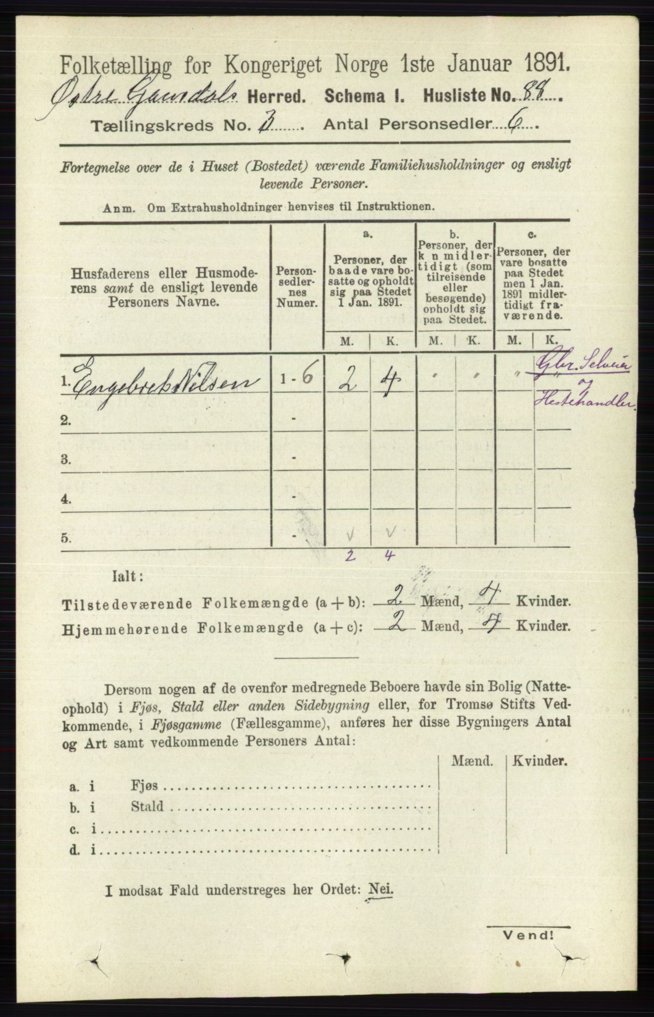 RA, 1891 census for 0522 Østre Gausdal, 1891, p. 1697