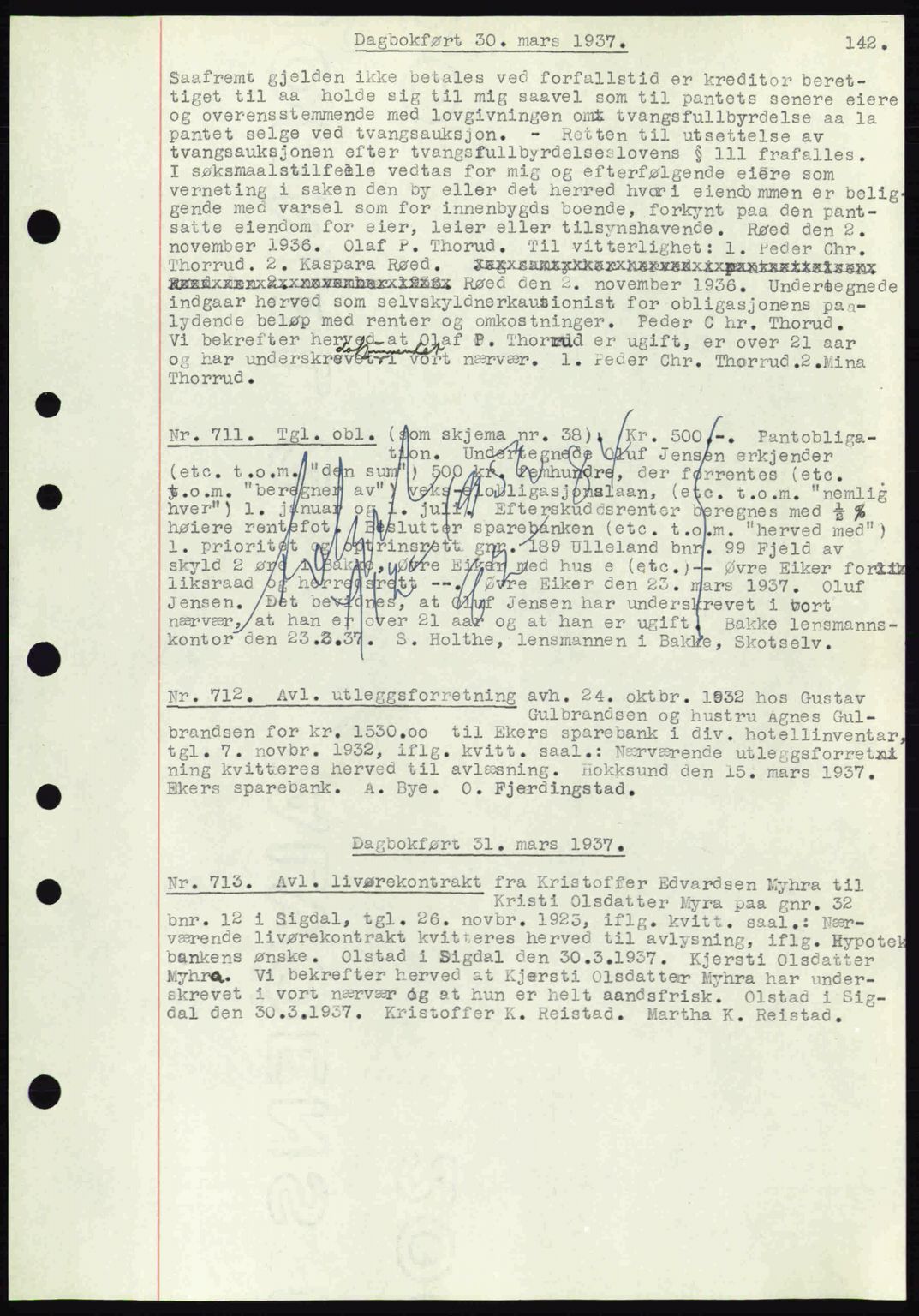Eiker, Modum og Sigdal sorenskriveri, SAKO/A-123/G/Ga/Gab/L0035: Mortgage book no. A5, 1937-1937, Diary no: : 711/1937