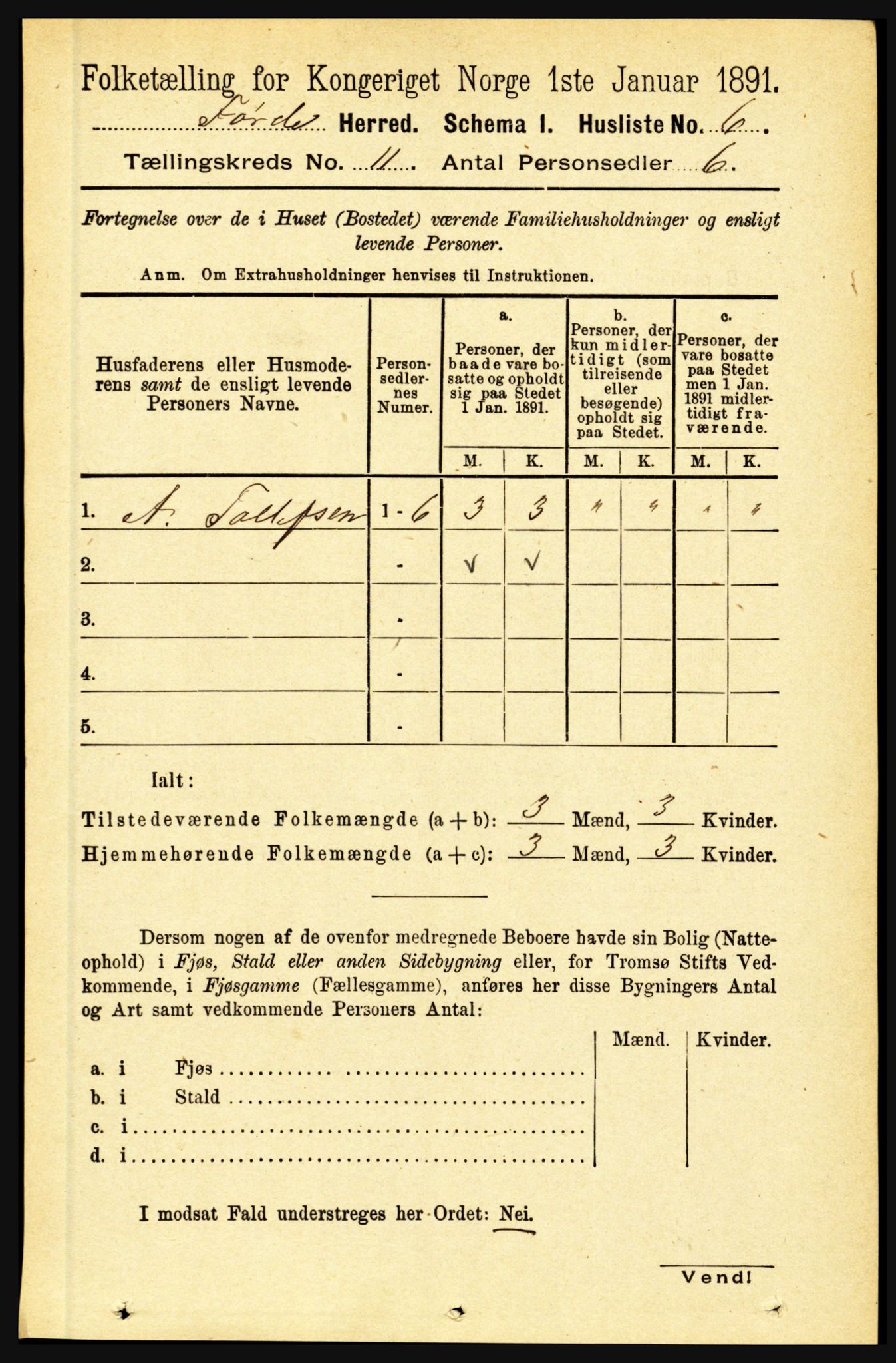 RA, 1891 census for 1432 Førde, 1891, p. 3970