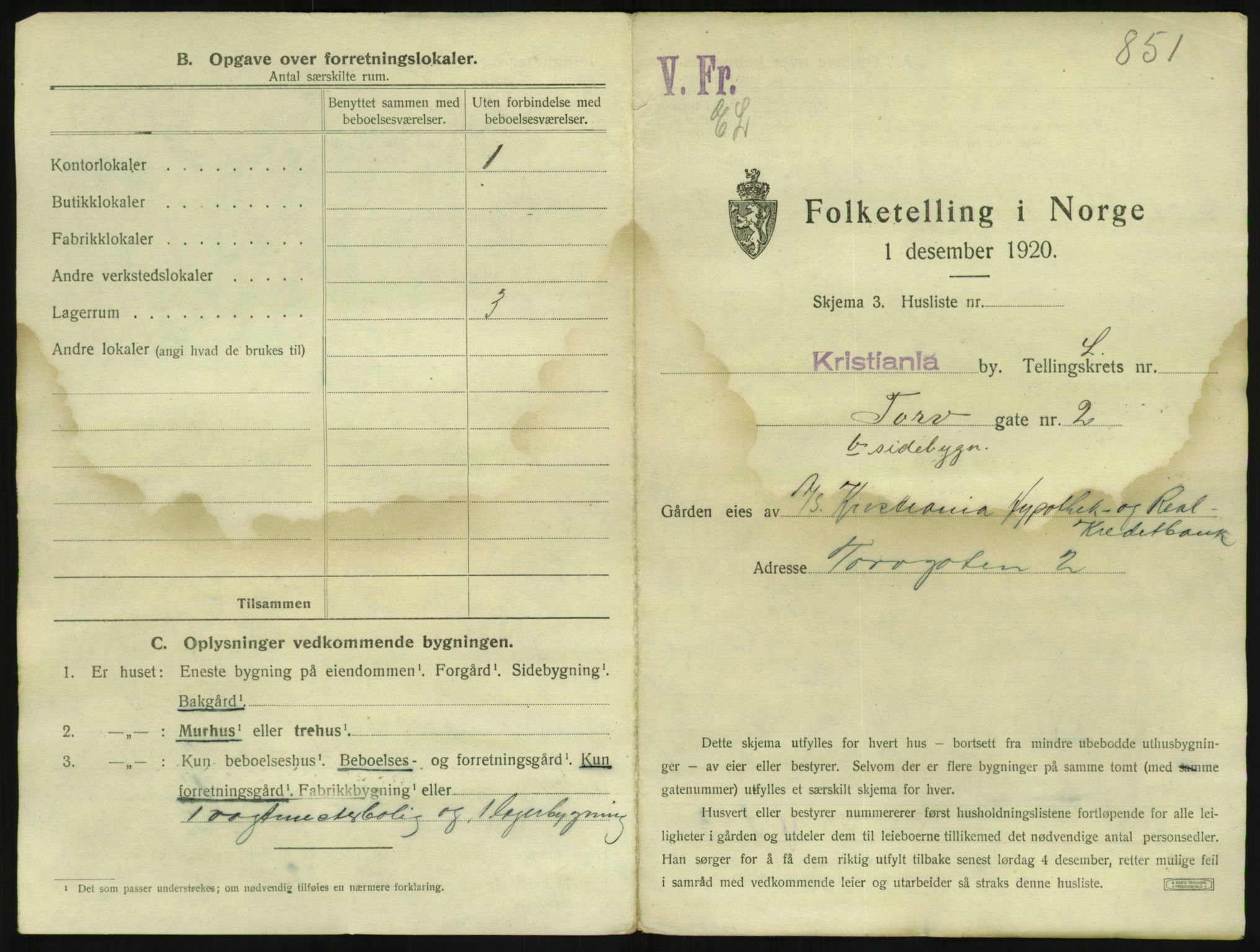 SAO, 1920 census for Kristiania, 1920, p. 116889