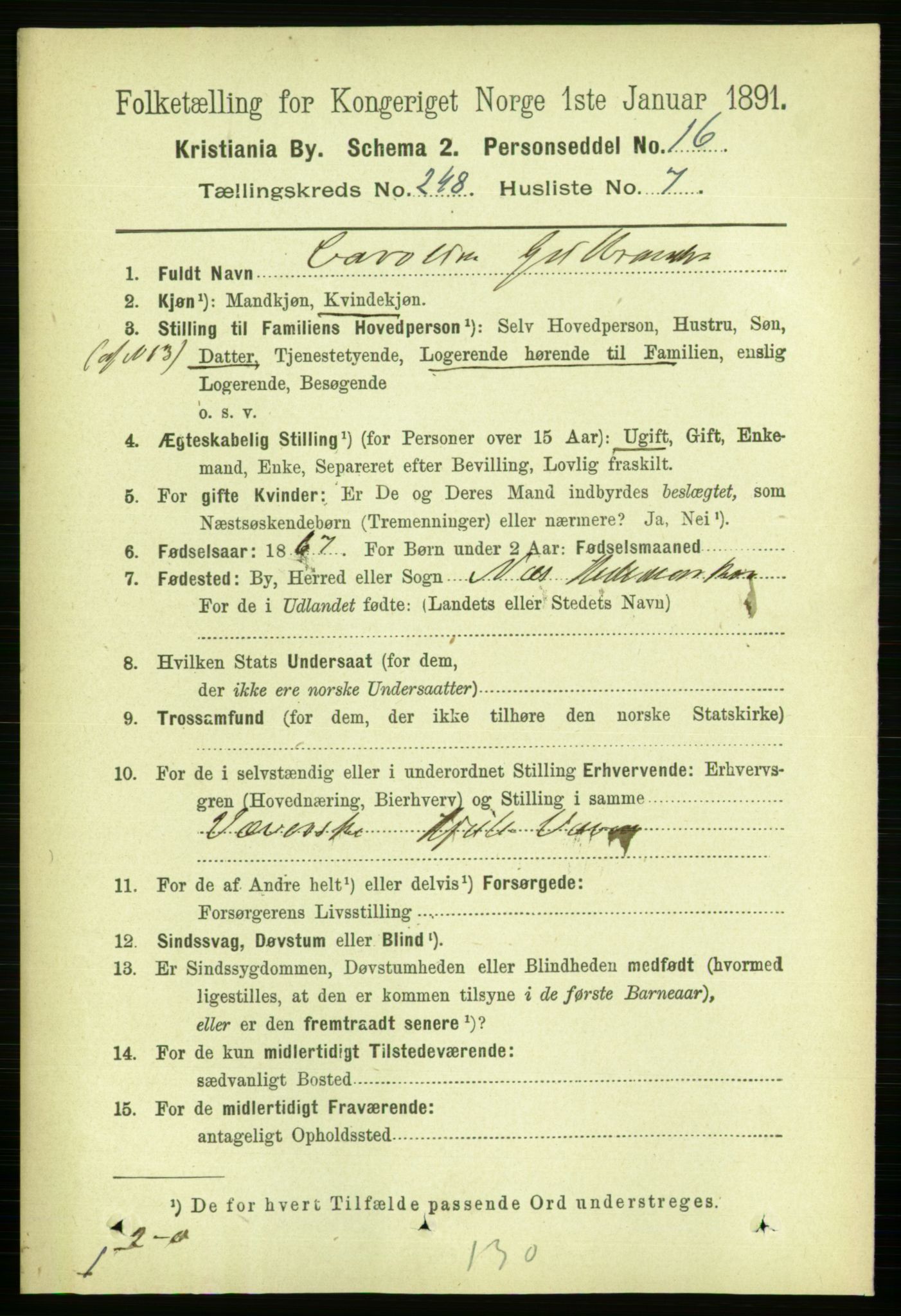 RA, 1891 census for 0301 Kristiania, 1891, p. 151315