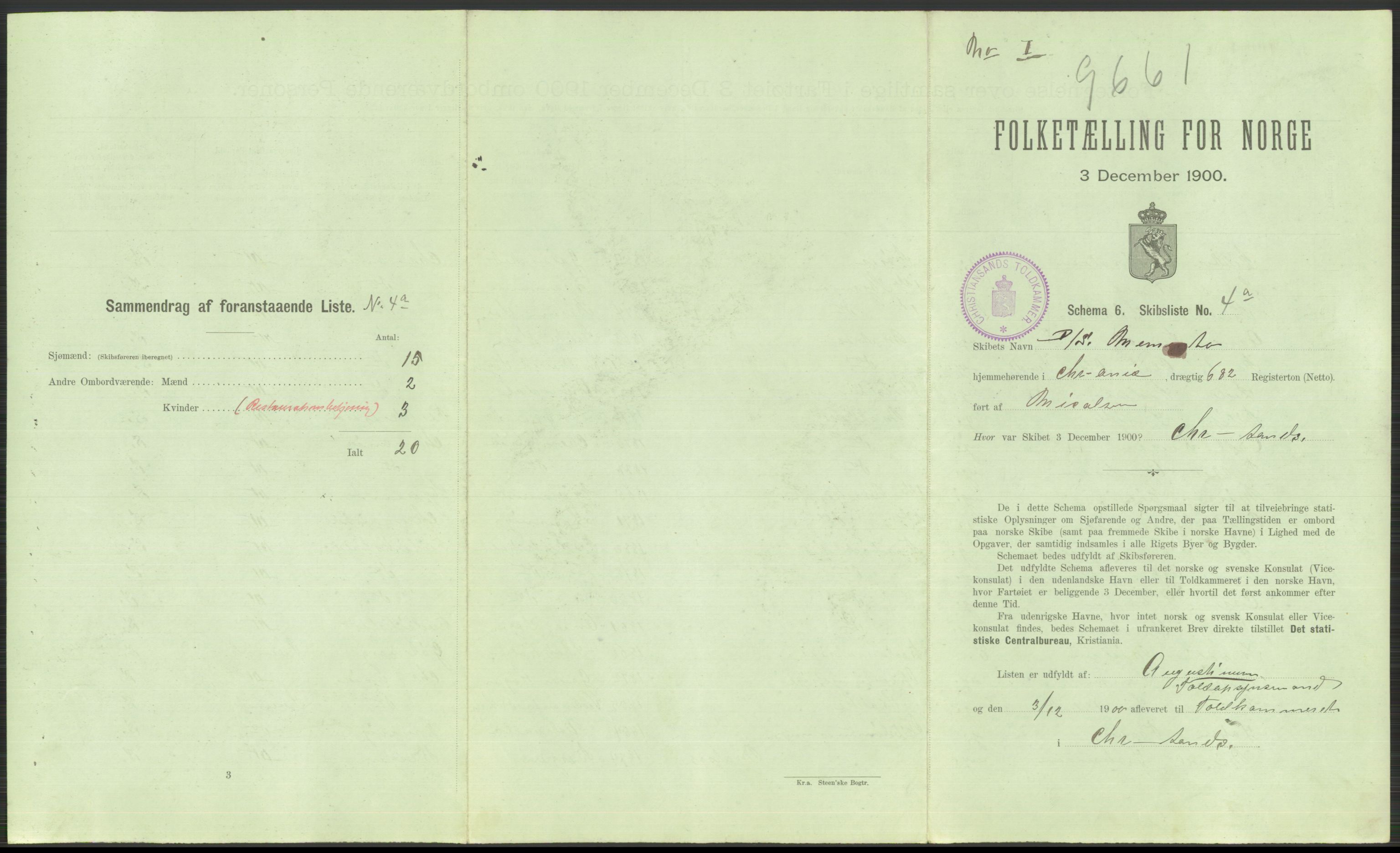 RA, 1900 Census - ship lists from ships in Norwegian harbours, harbours abroad and at sea, 1900, p. 725