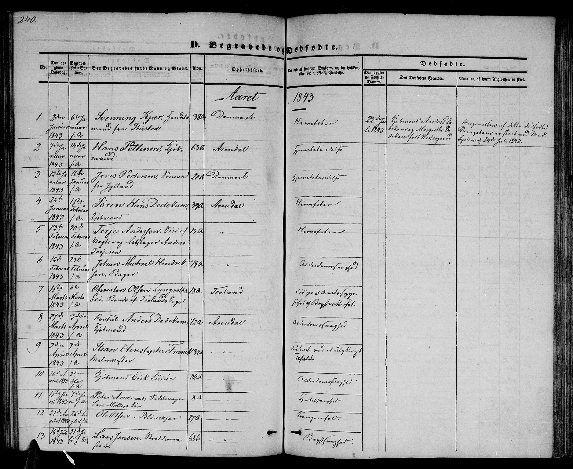 Arendal sokneprestkontor, Trefoldighet, SAK/1111-0040/F/Fb/L0002: Parish register (copy) no. B 2, 1838-1860, p. 243