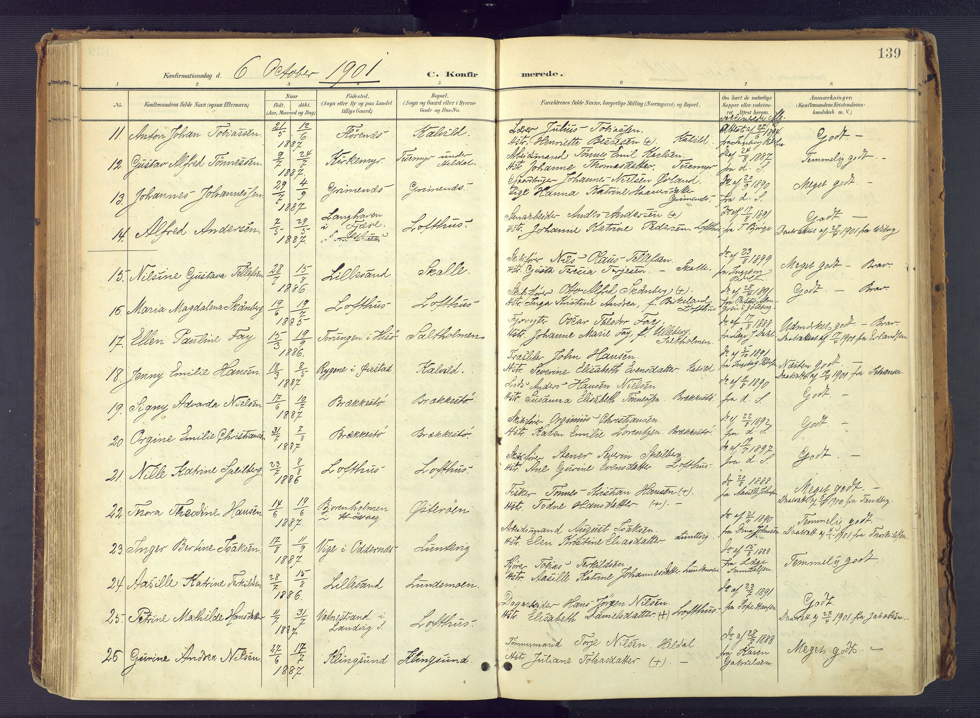 Vestre Moland sokneprestkontor, SAK/1111-0046/F/Fa/Fab/L0010: Parish register (official) no. A 10, 1900-1926, p. 139