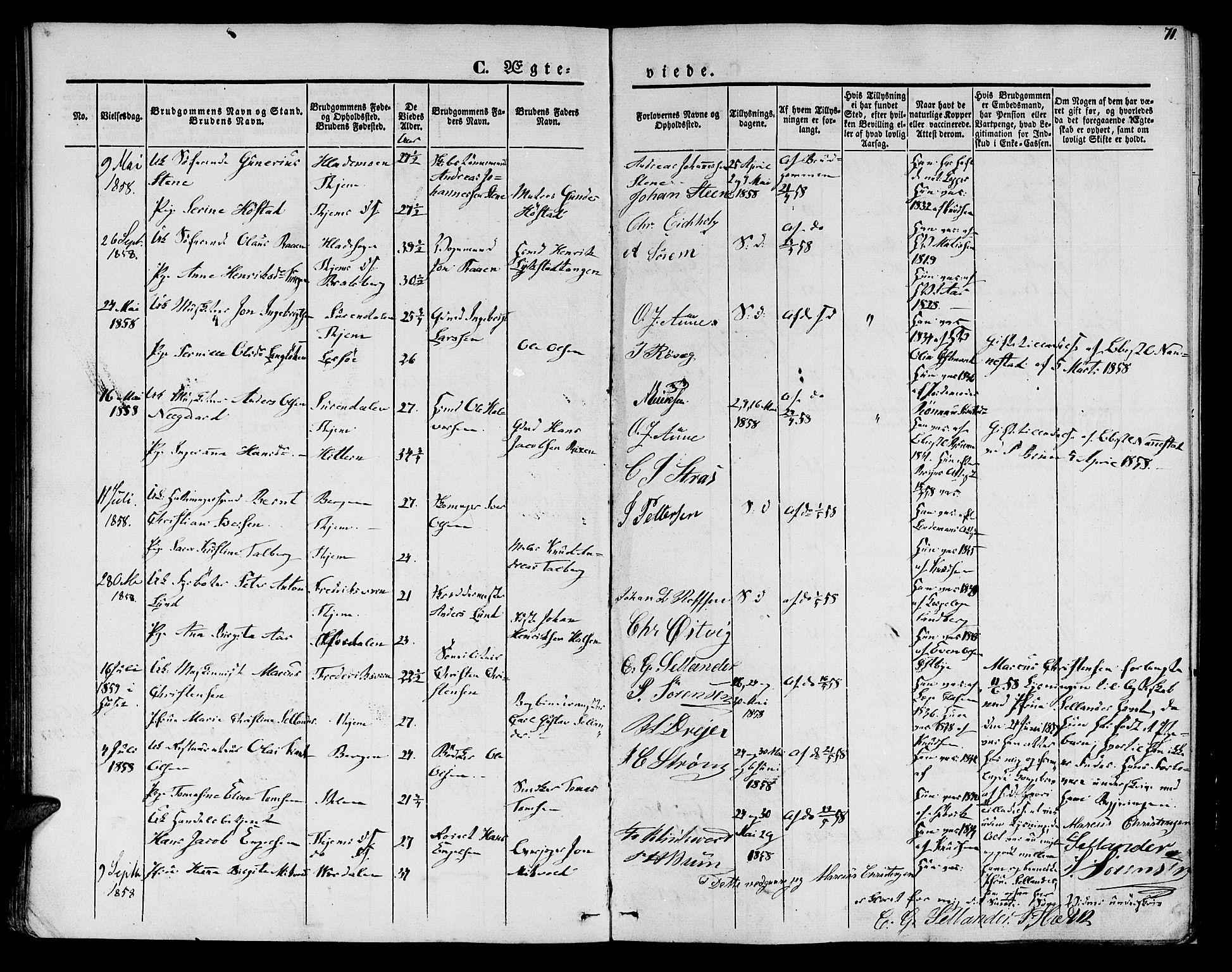 Ministerialprotokoller, klokkerbøker og fødselsregistre - Sør-Trøndelag, SAT/A-1456/602/L0111: Parish register (official) no. 602A09, 1844-1867, p. 71