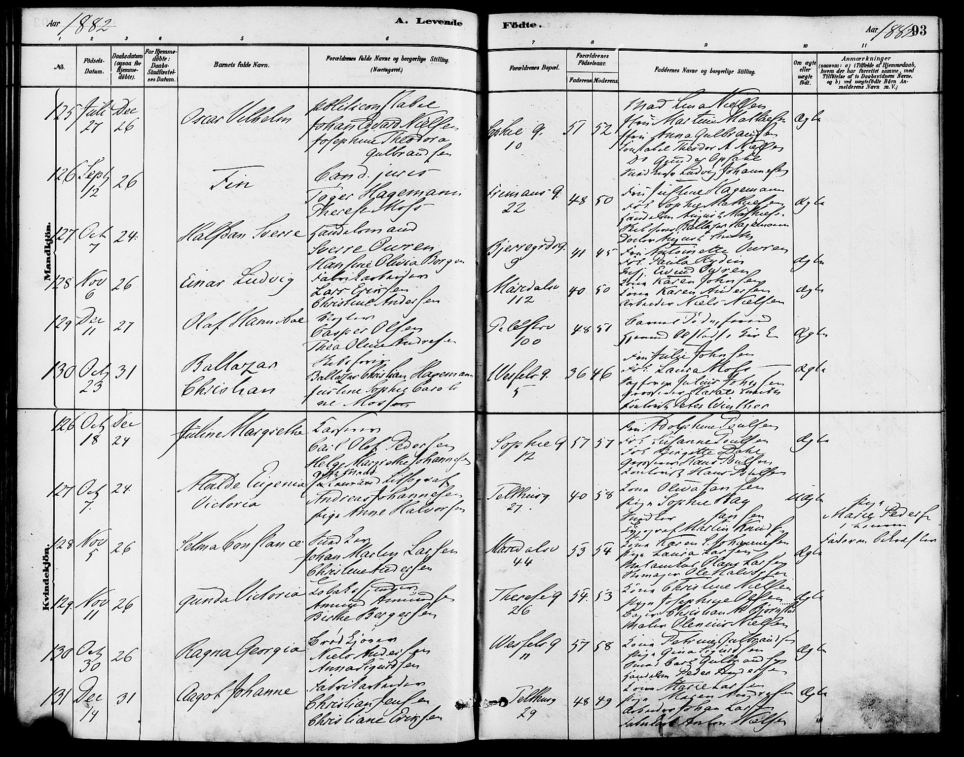 Gamle Aker prestekontor Kirkebøker, SAO/A-10617a/F/L0006: Parish register (official) no. 6, 1880-1887, p. 93
