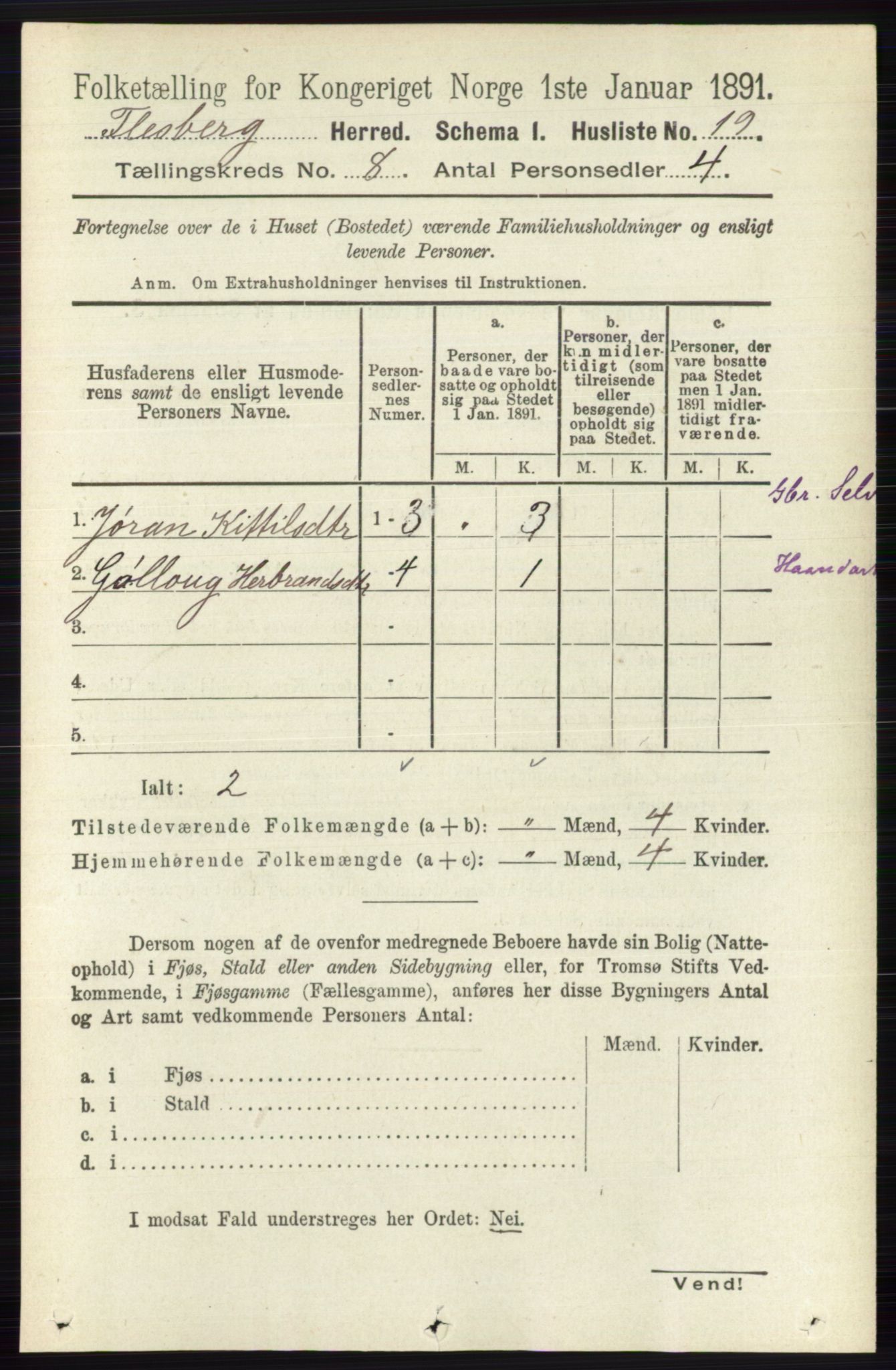 RA, 1891 census for 0631 Flesberg, 1891, p. 1354