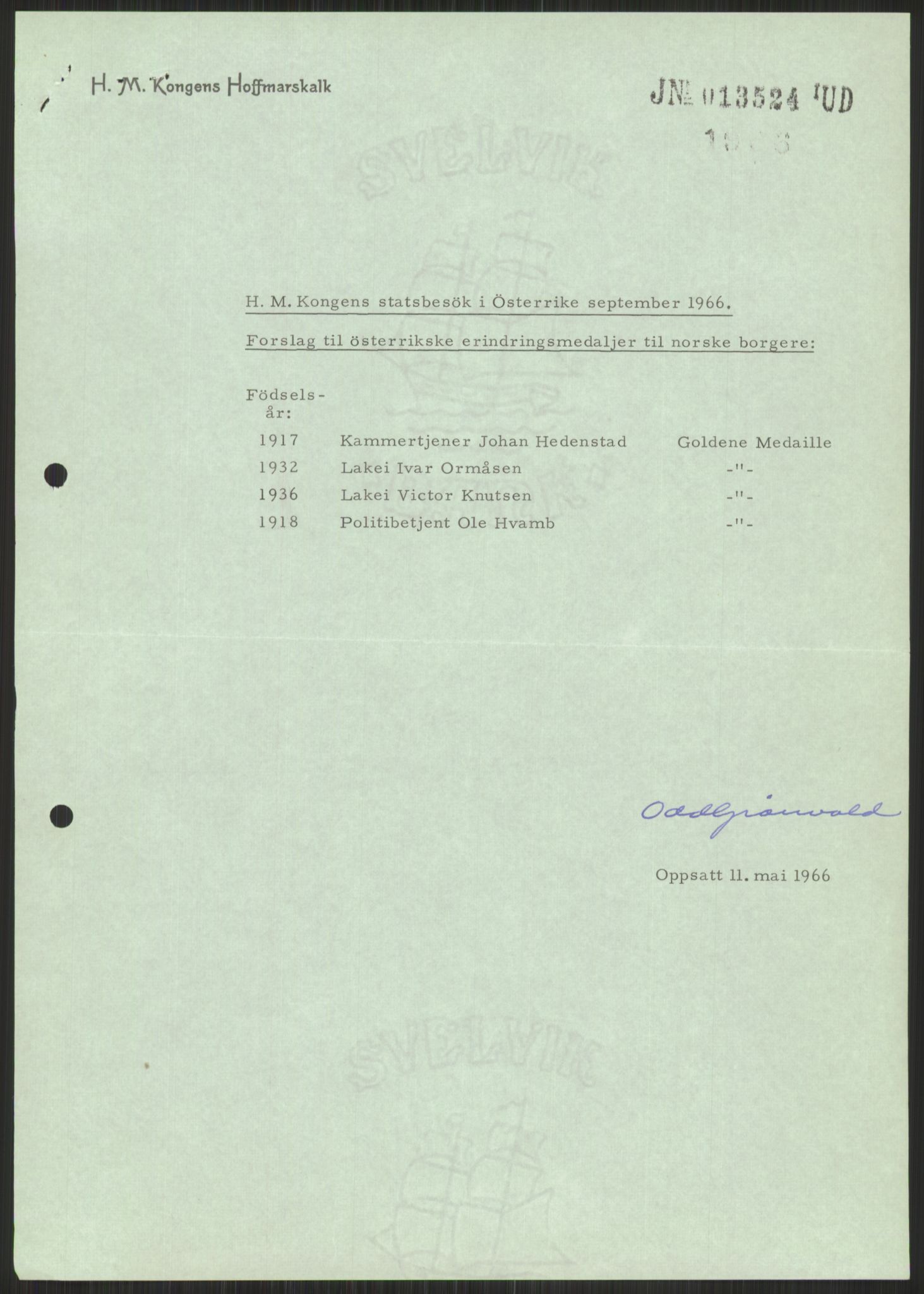 Utenriksdepartementet, hovedarkiv, RA/S-6794/D/Da/Daa/L0542: Ordensvesen. Statsoverhoders og fyrsters jubiléer og begravelser. Ordensvesen. Statsoverhoders og fyrsters jubiléer og begravelser. Statsjubiléer. Fyrstebesøk (utvekslinger). Flåtebesøk (utvekslinger), 1960-1969, p. 323