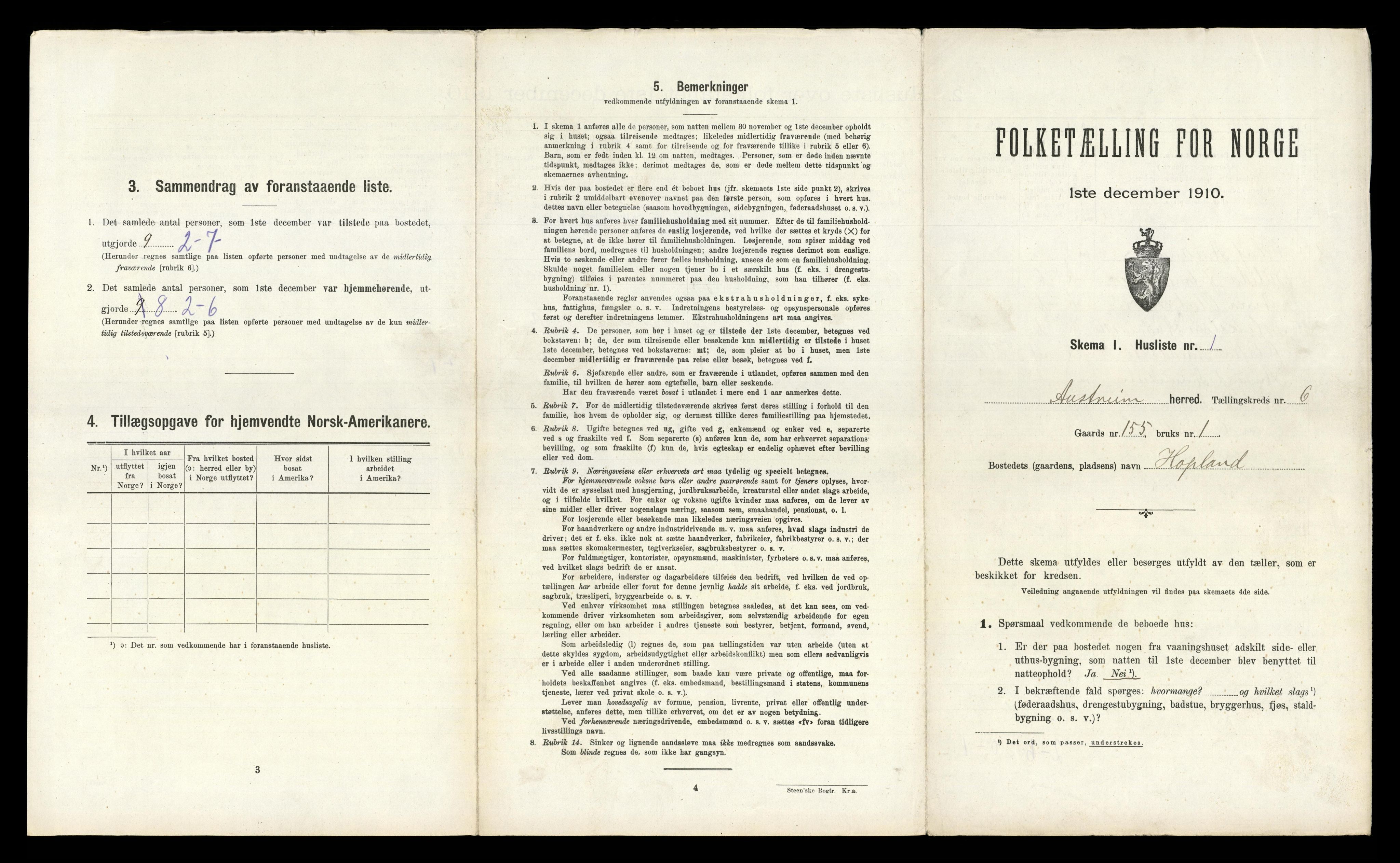 RA, 1910 census for Austrheim, 1910, p. 336