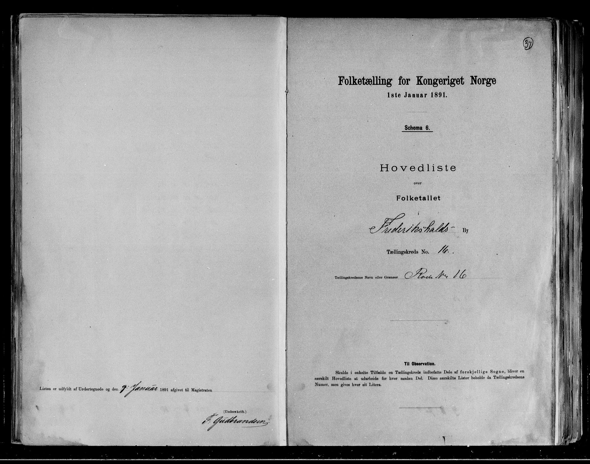 RA, 1891 census for 0101 Fredrikshald, 1891, p. 37