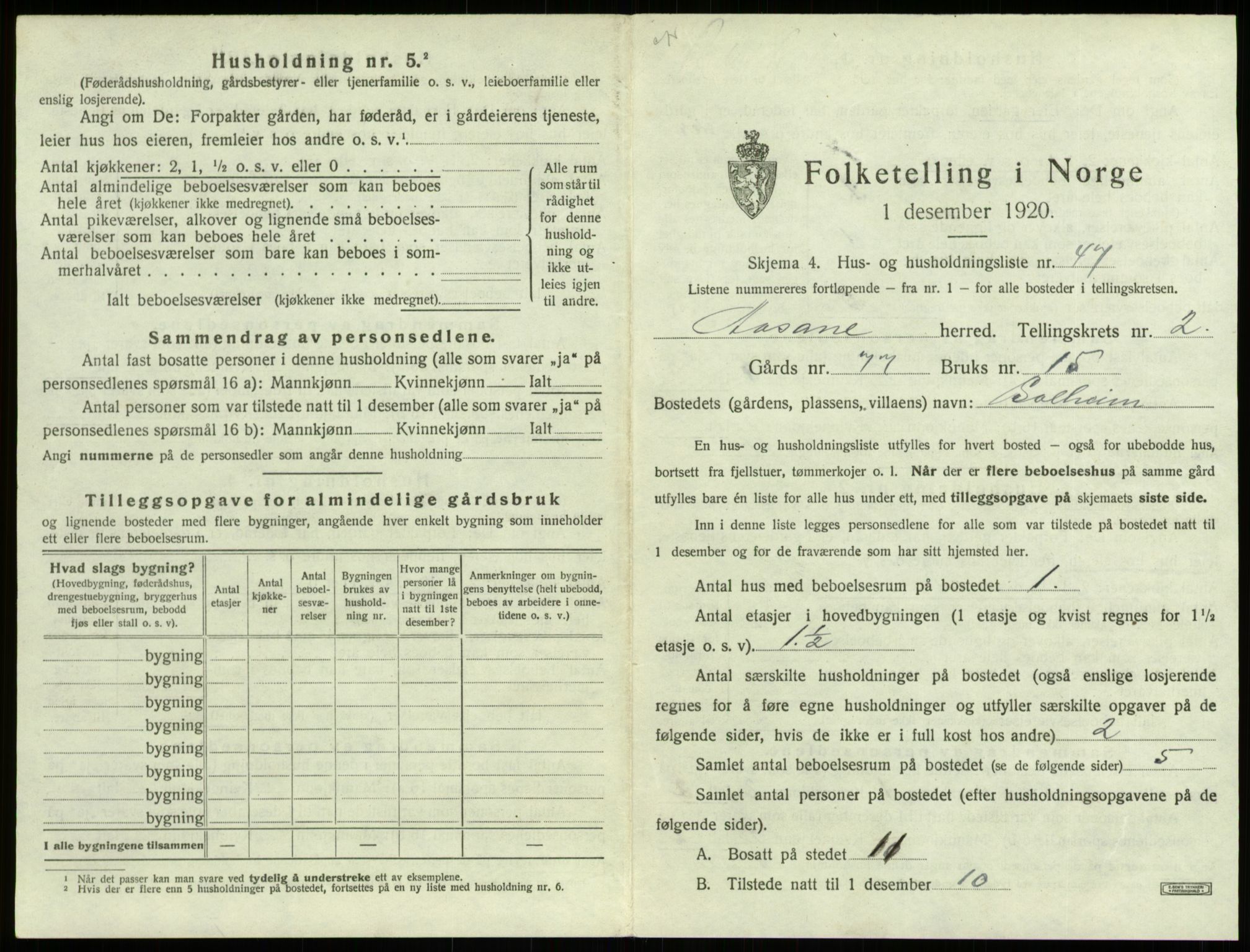 SAB, 1920 census for Åsane, 1920, p. 192