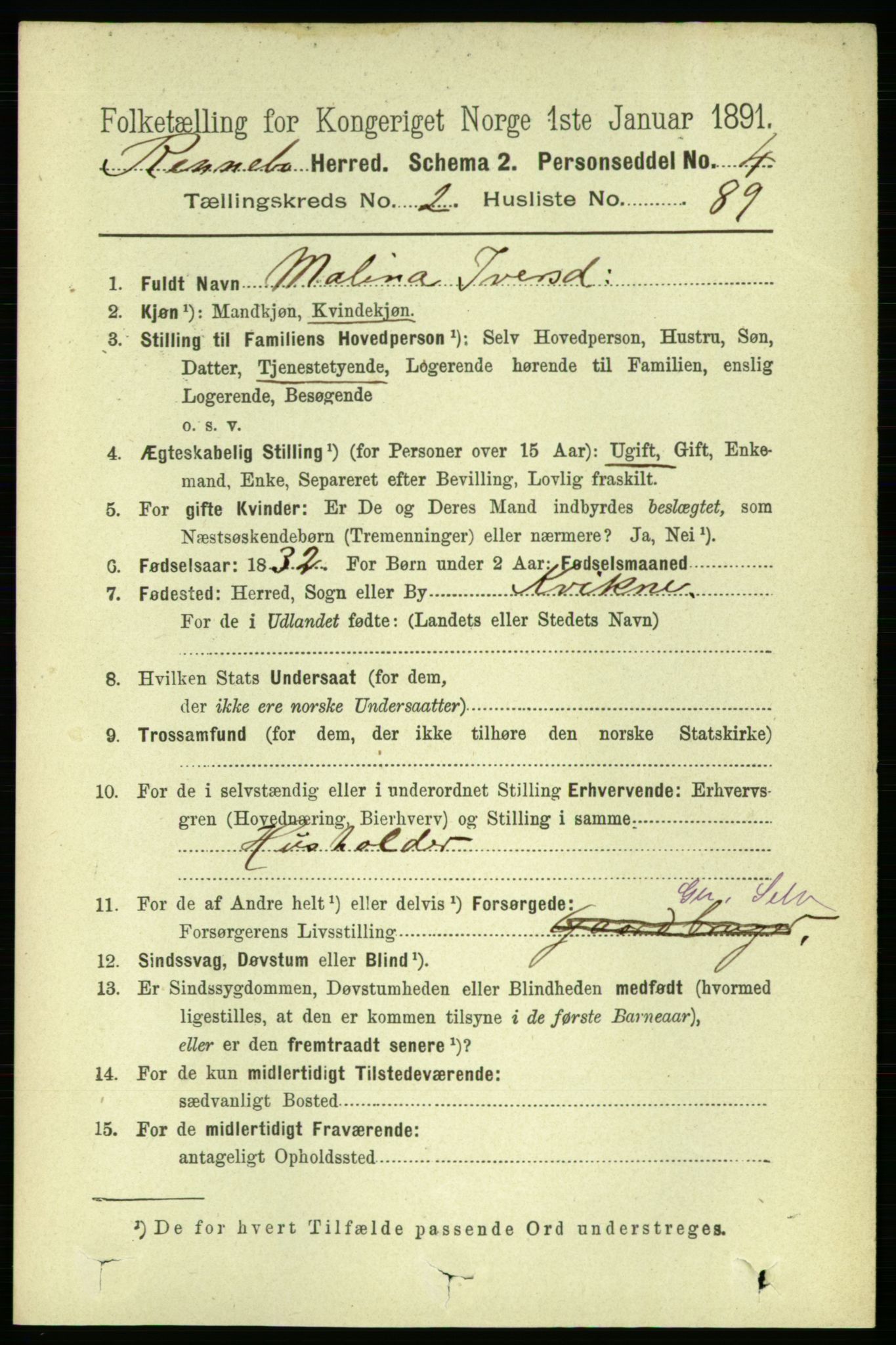 RA, 1891 census for 1635 Rennebu, 1891, p. 1281