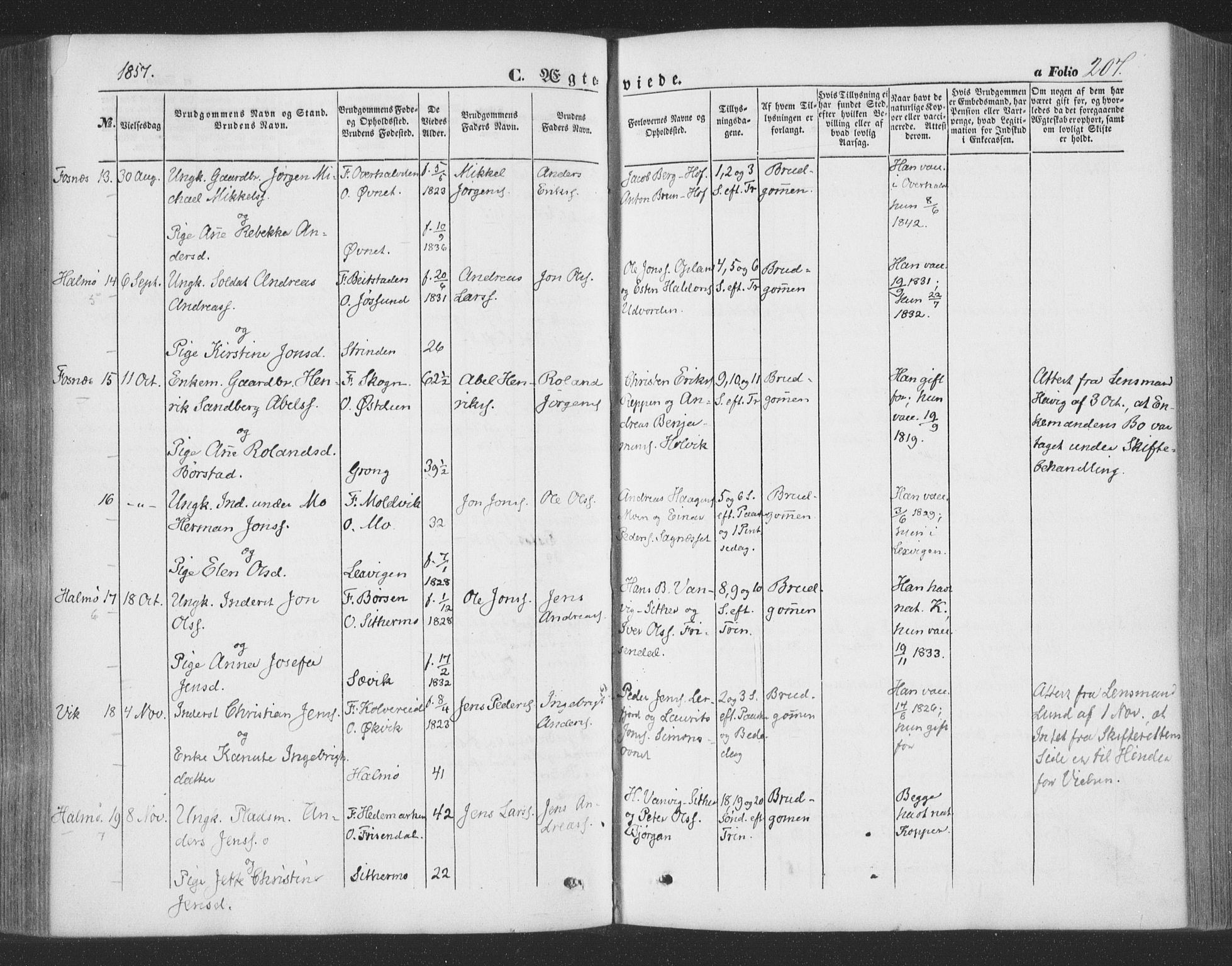 Ministerialprotokoller, klokkerbøker og fødselsregistre - Nord-Trøndelag, SAT/A-1458/773/L0615: Parish register (official) no. 773A06, 1857-1870, p. 207