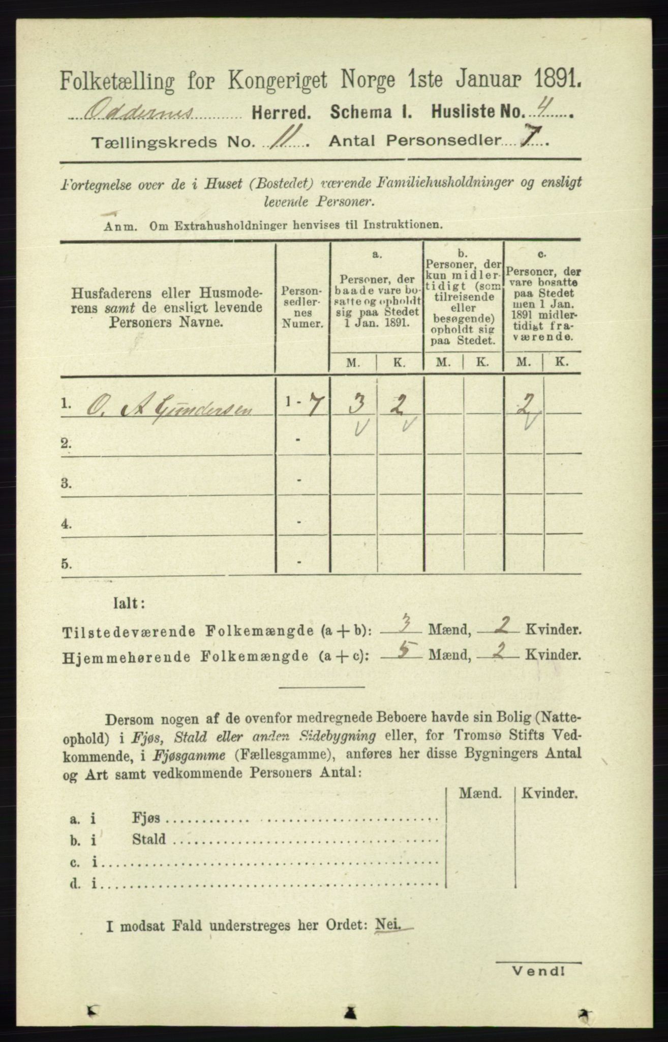 RA, 1891 census for 1012 Oddernes, 1891, p. 4106