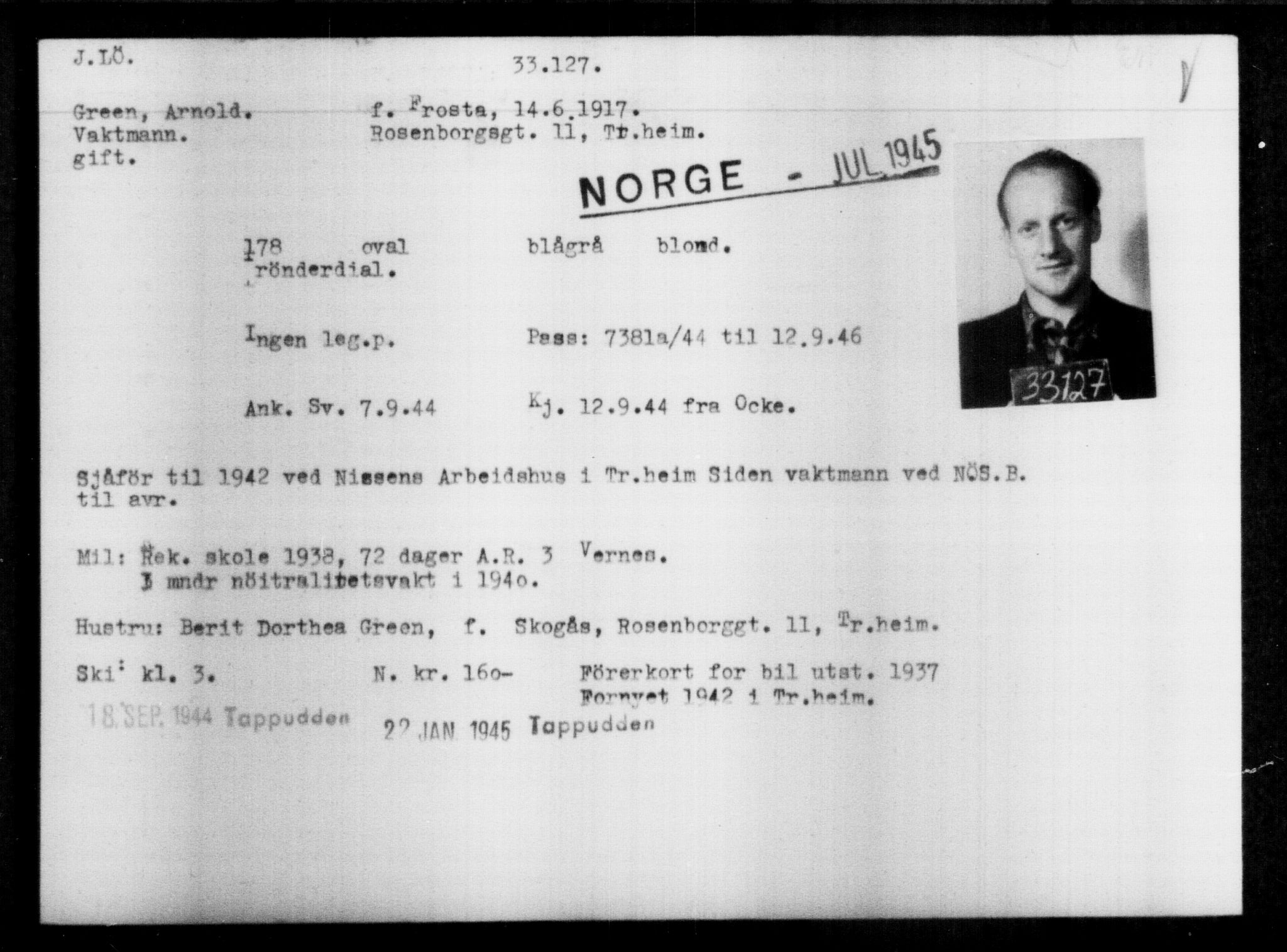 Utenriksstasjonene, Legasjonen i Stockholm, Flyktningkontoret, AV/RA-S-6753/V/Va/L0013: Kjesäterkartoteket, flyktninger med registreringsnr. 31500-34731, 1940-1945, p. 1710