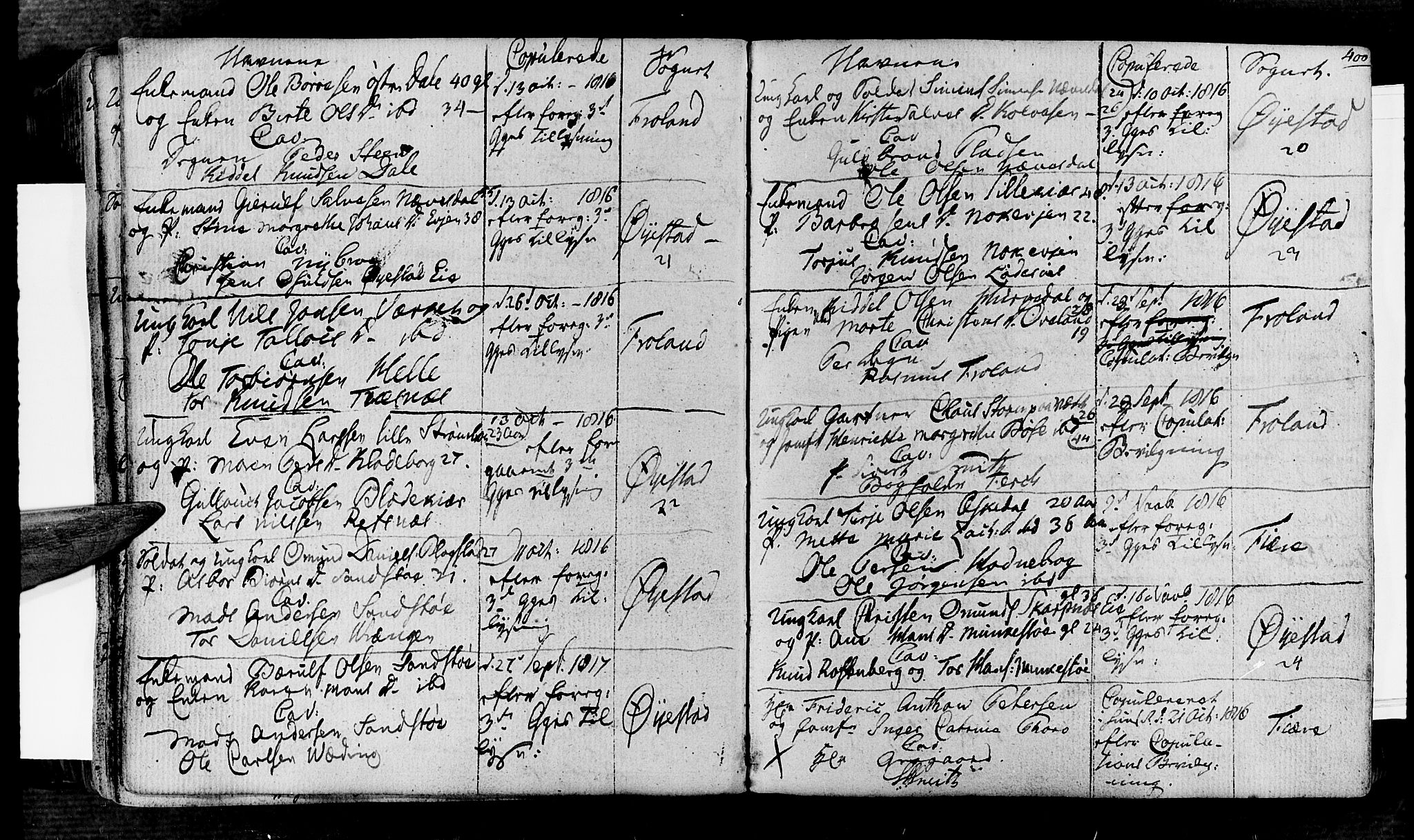 Øyestad sokneprestkontor, SAK/1111-0049/F/Fa/L0011: Parish register (official) no. A 11, 1805-1824, p. 400