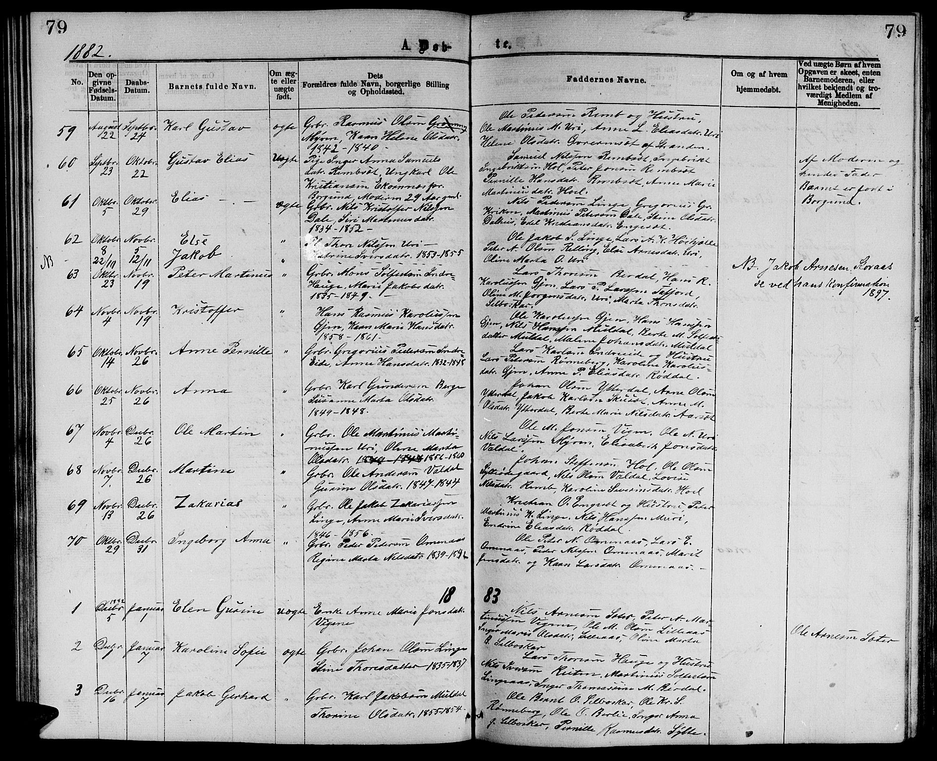 Ministerialprotokoller, klokkerbøker og fødselsregistre - Møre og Romsdal, SAT/A-1454/519/L0262: Parish register (copy) no. 519C03, 1866-1884, p. 79