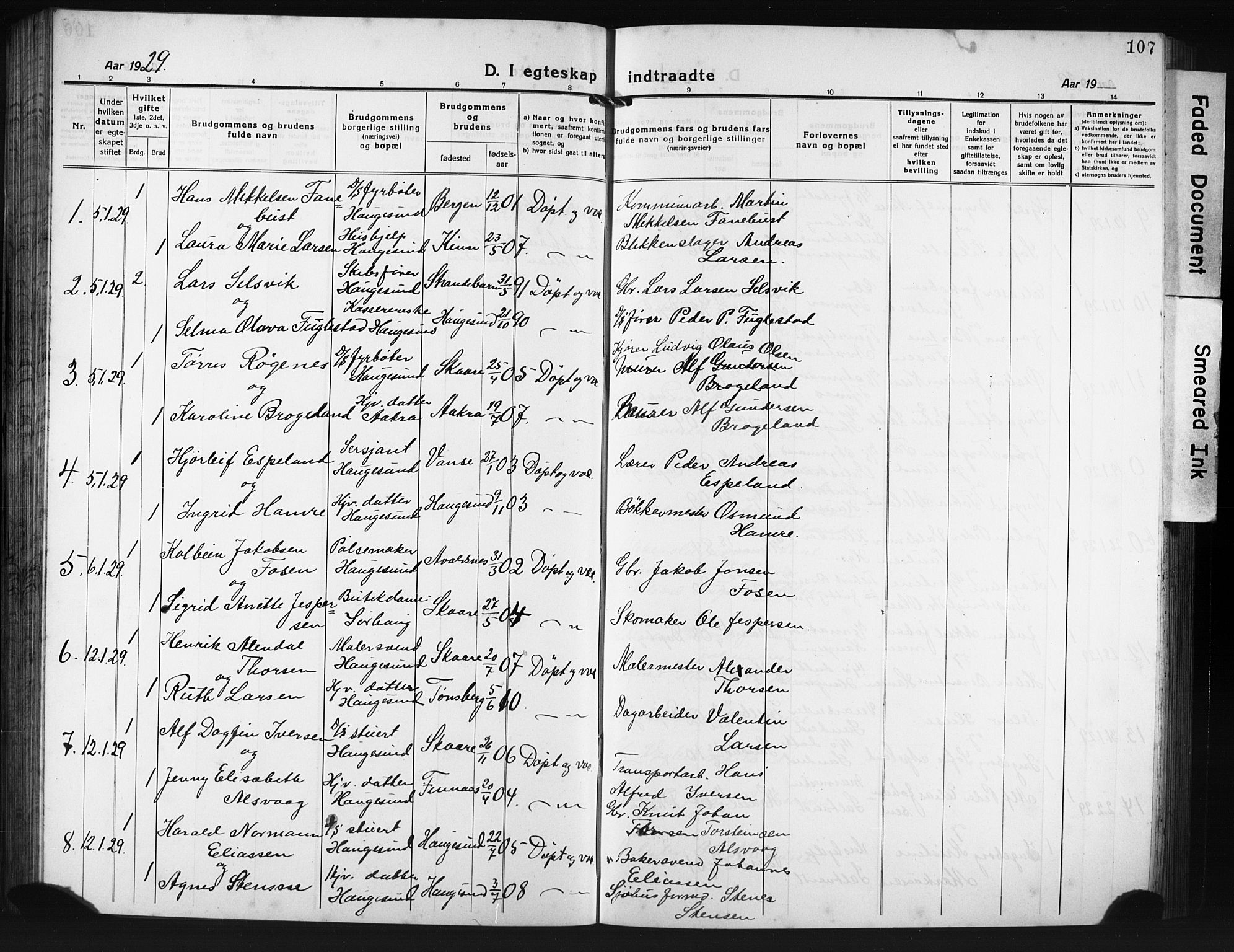 Haugesund sokneprestkontor, SAST/A -101863/H/Ha/Hab/L0010: Parish register (copy) no. B 10, 1920-1931, p. 107