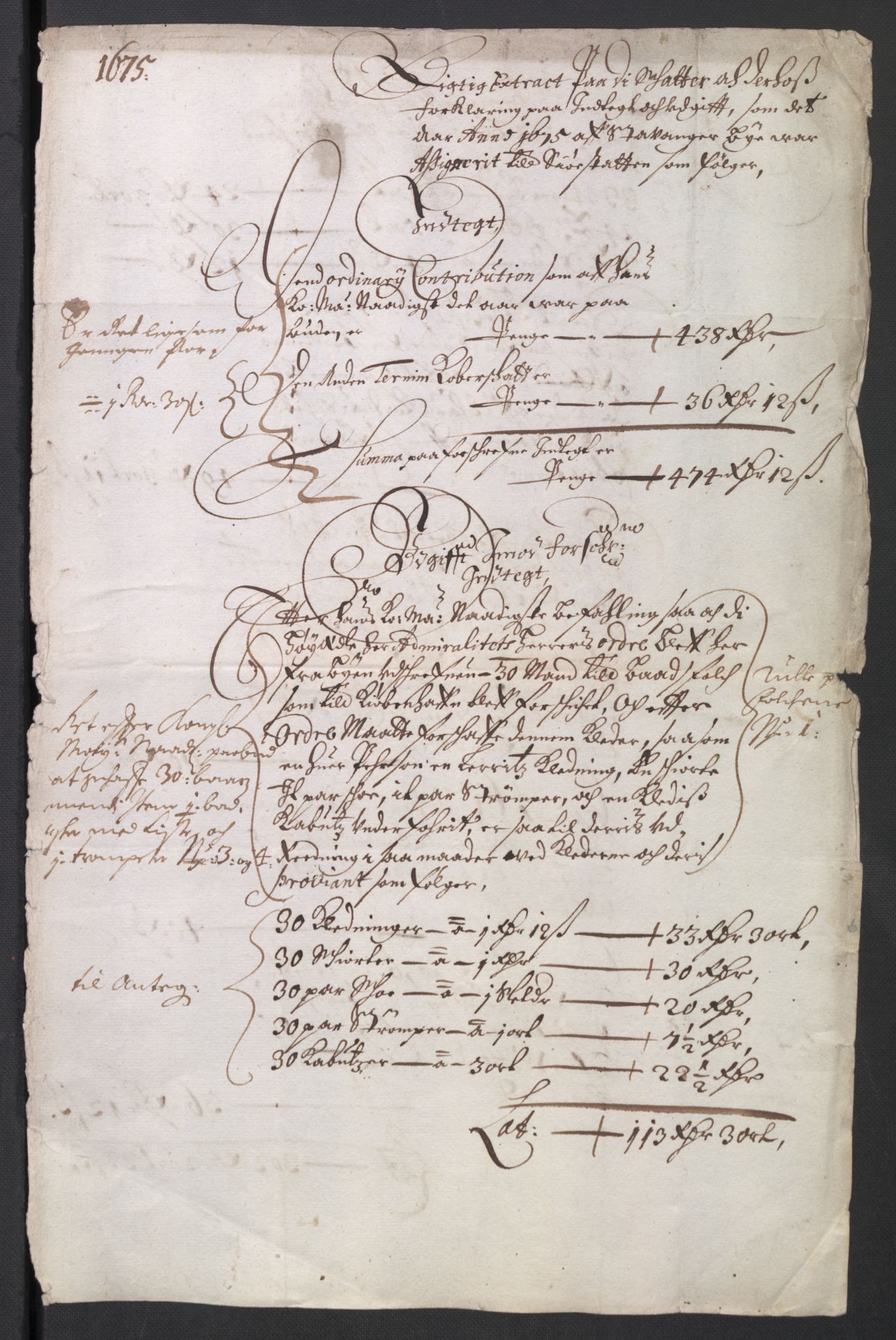 Rentekammeret inntil 1814, Reviderte regnskaper, Byregnskaper, RA/EA-4066/R/Ro/L0300: [O3] Kontribusjonsregnskap, 1661-1678, p. 186