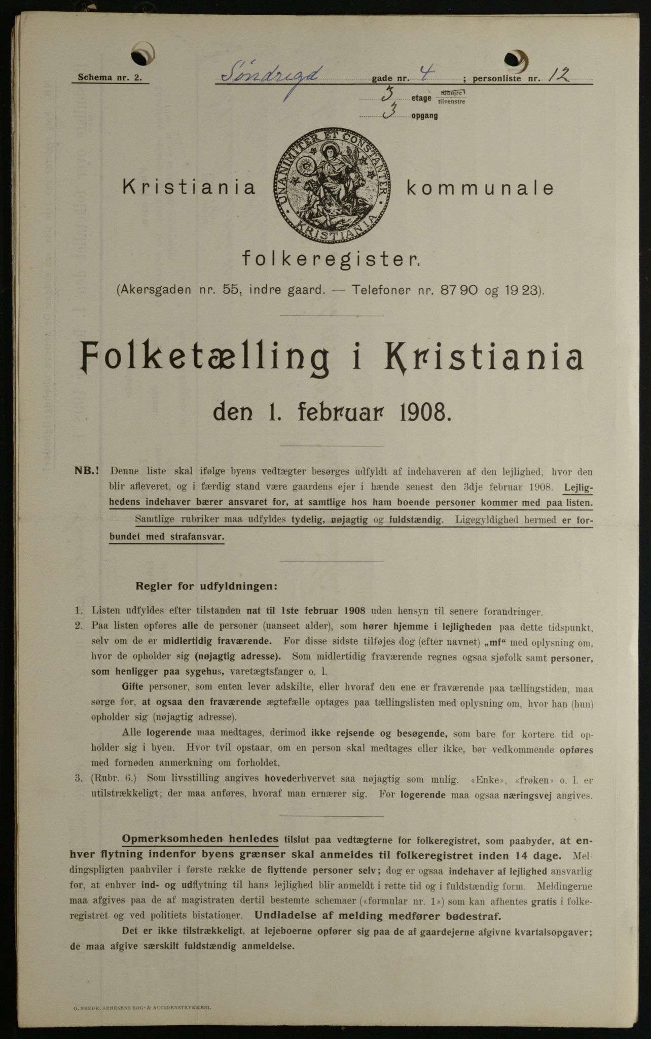OBA, Municipal Census 1908 for Kristiania, 1908, p. 95563