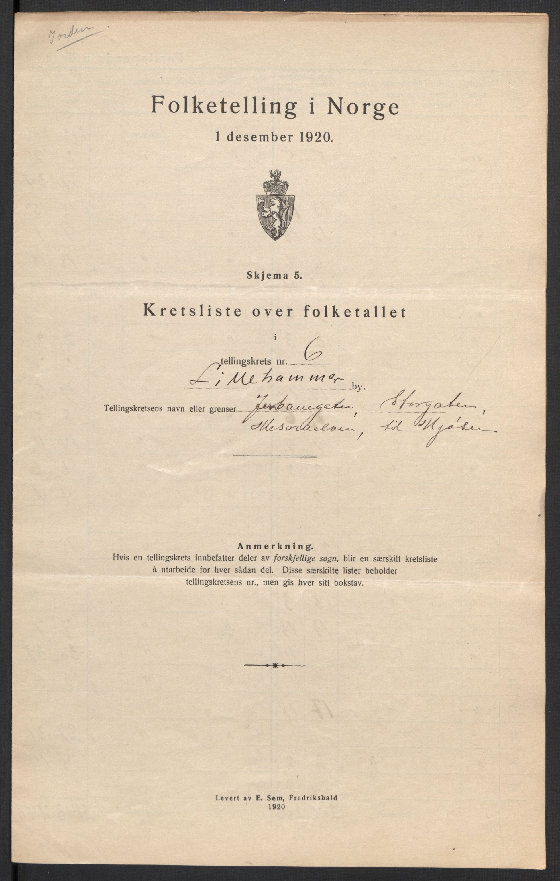 SAH, 1920 census for Lillehammer, 1920, p. 21