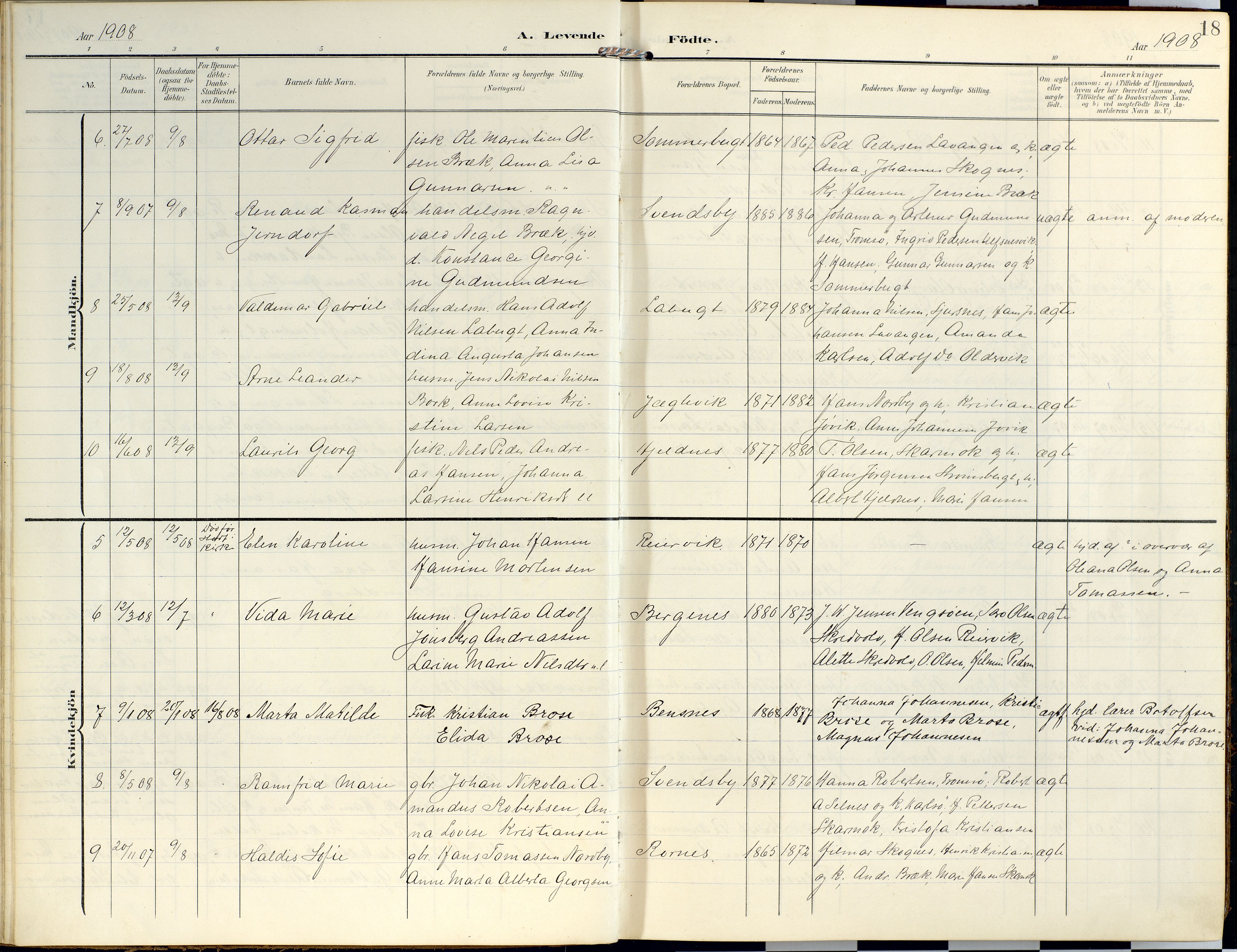 Lyngen sokneprestembete, SATØ/S-1289/H/He/Hea/L0014kirke: Parish register (official) no. 14, 1905-1920, p. 18