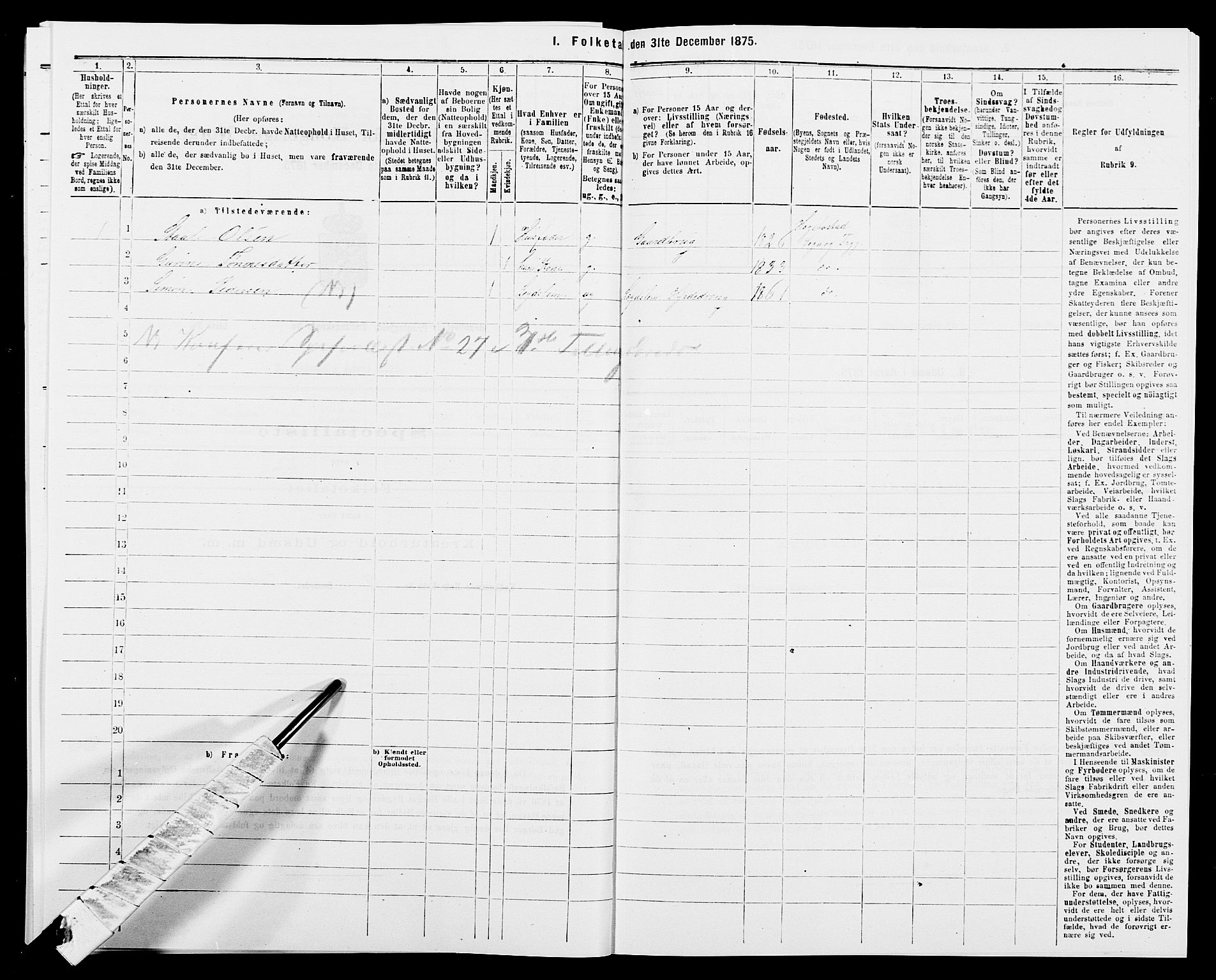 SAK, 1875 census for 1034P Hægebostad, 1875, p. 97