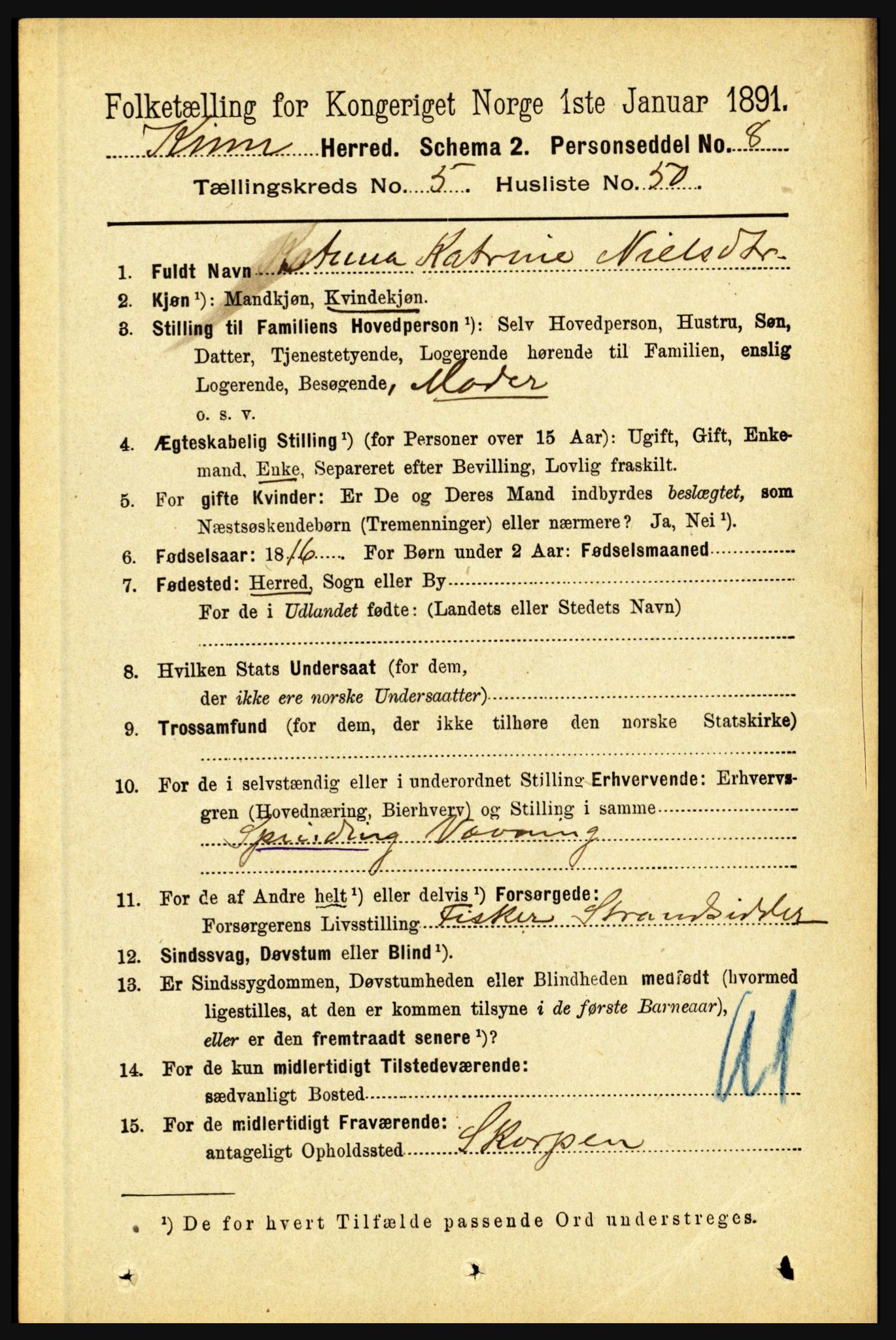 RA, 1891 census for 1437 Kinn, 1891, p. 2099