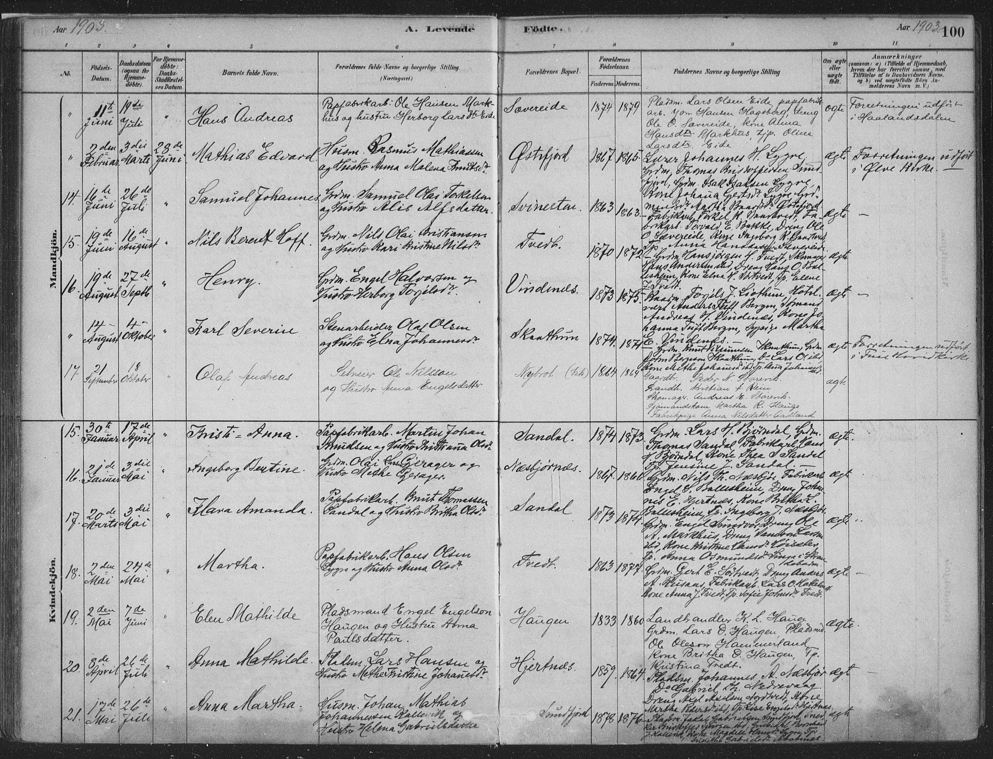 Fusa sokneprestembete, AV/SAB-A-75401/H/Haa: Parish register (official) no. D 1, 1880-1938, p. 100