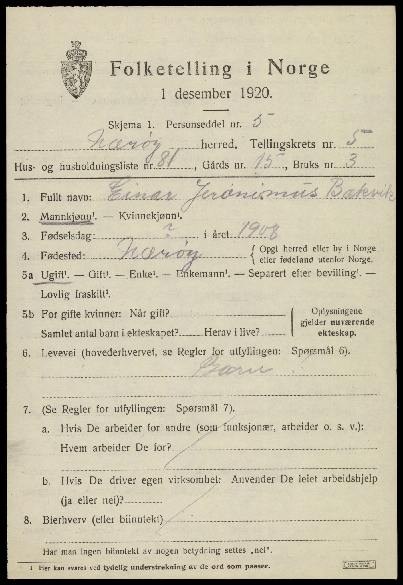 SAT, 1920 census for Nærøy, 1920, p. 3339